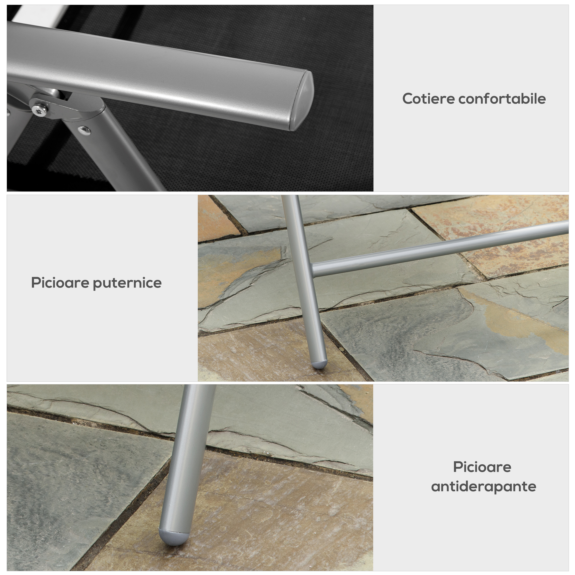  Scaun de Gradina Pliabil cu Spatar Reglabil din Aluminiu, Negru 65x55x107cm [5]