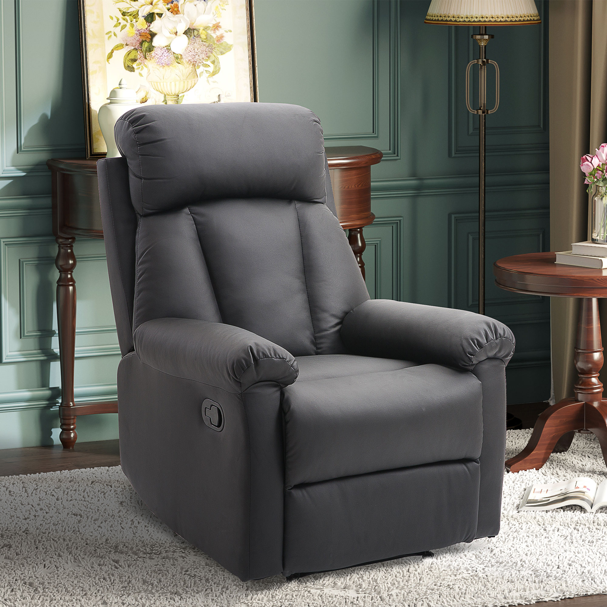  Fotoliu Relax Rabatabil cu Captuseala Ergonomica cuTaburet in Piele Ecologica,80 × 97 × 107cm Negru [7]