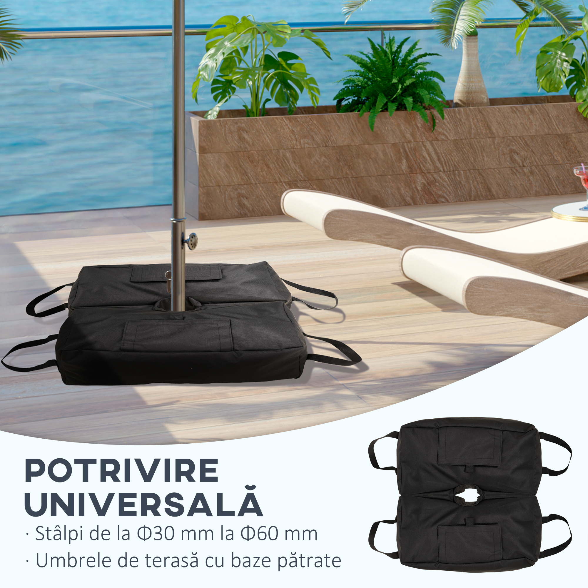  Baza pentru Umbrela, Sac Umplut cu 50 kg de Nisip, Din Plastic si Material Oxford, 50x25x18 cm, Negru [4]