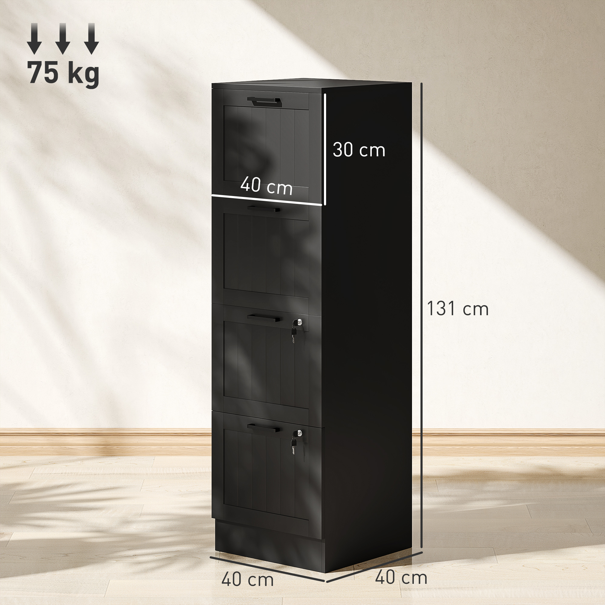  Comoda pentru Documente cu 4 Sertare, sina Reglabila, 2 Chei si 2 incuietori, 40x40x131 cm, Negru [2]