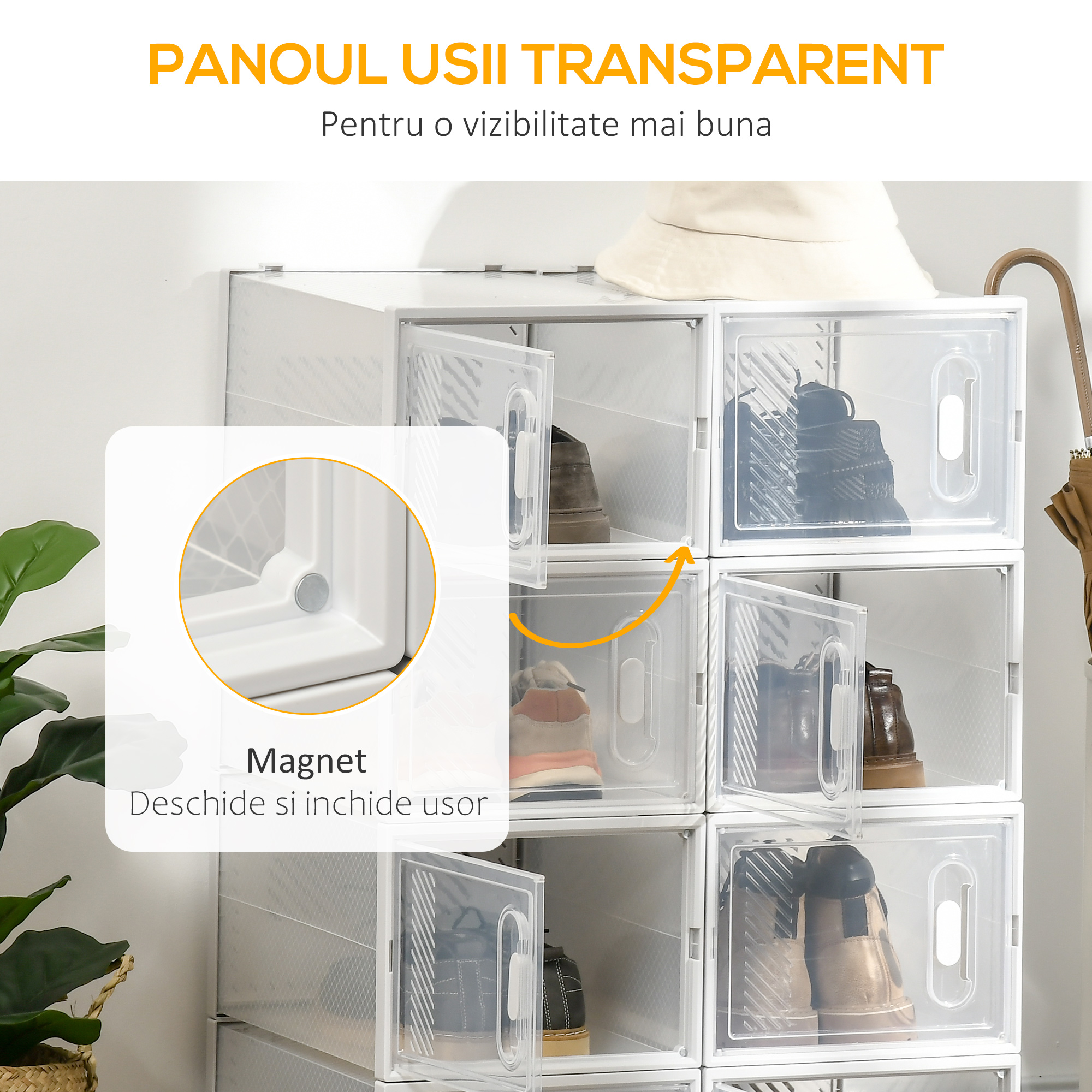  Mobilier pentru organizarea incaltamintei cu gauri de ventilare, 8 cuburi, 28x36x21cm din Plastic PP, Alb si transparent [5]