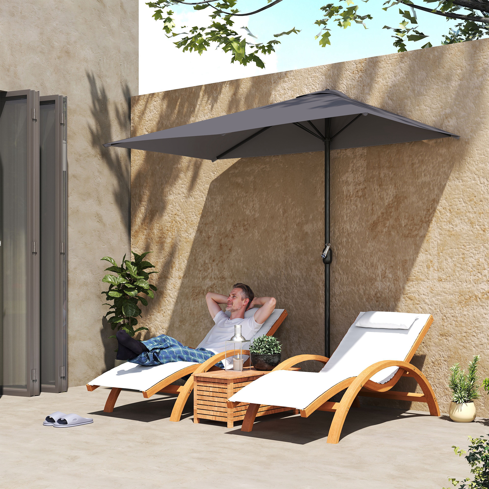  - Umbrela de perete in forma de semiluna, economisitoare de spatiu, cu deschidere prin manivela, gri [1]