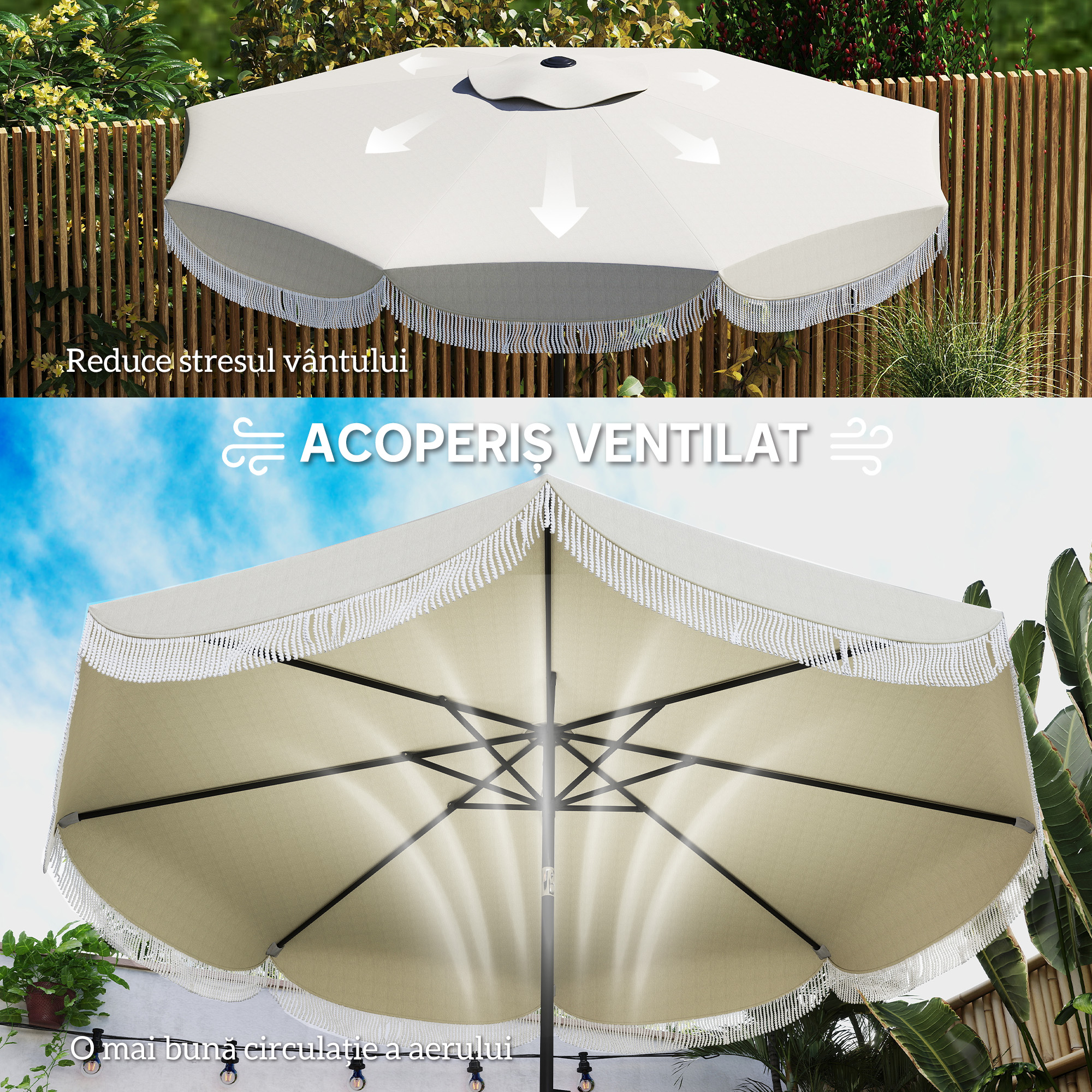  Umbrela de Gradina Inclinabila 2.7x2.7 m cu Manivela, Umbrela Rotunda de Exterior cu 8 Spite, din Metal si Poliester, pentru Curte sau Balcon, UV 30+, Gri Deschis [5]