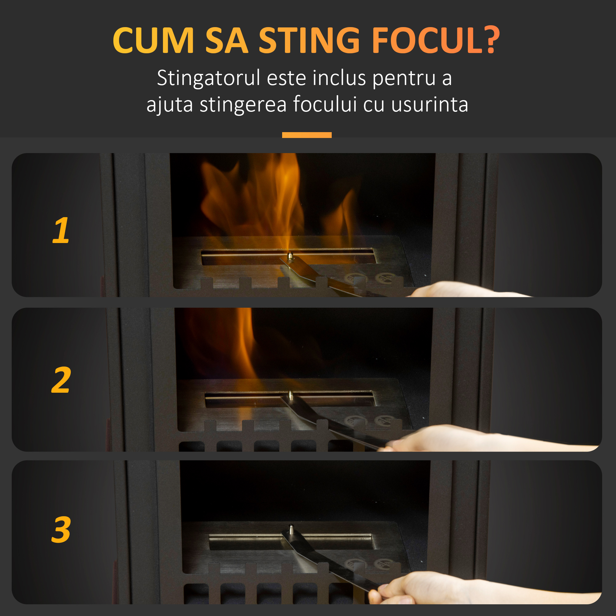  semineu Bioetanol - Metalic, Ardere 3h, 41×25×54 cm Negru [4]