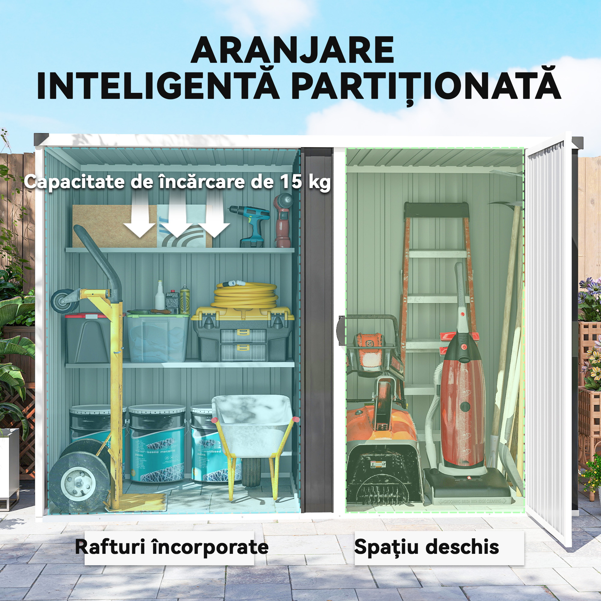  sopron de Gradina din Otel Galvanizat, Usa Blocabila, 231 x 125 x 162 cm, Gri inchis [3]