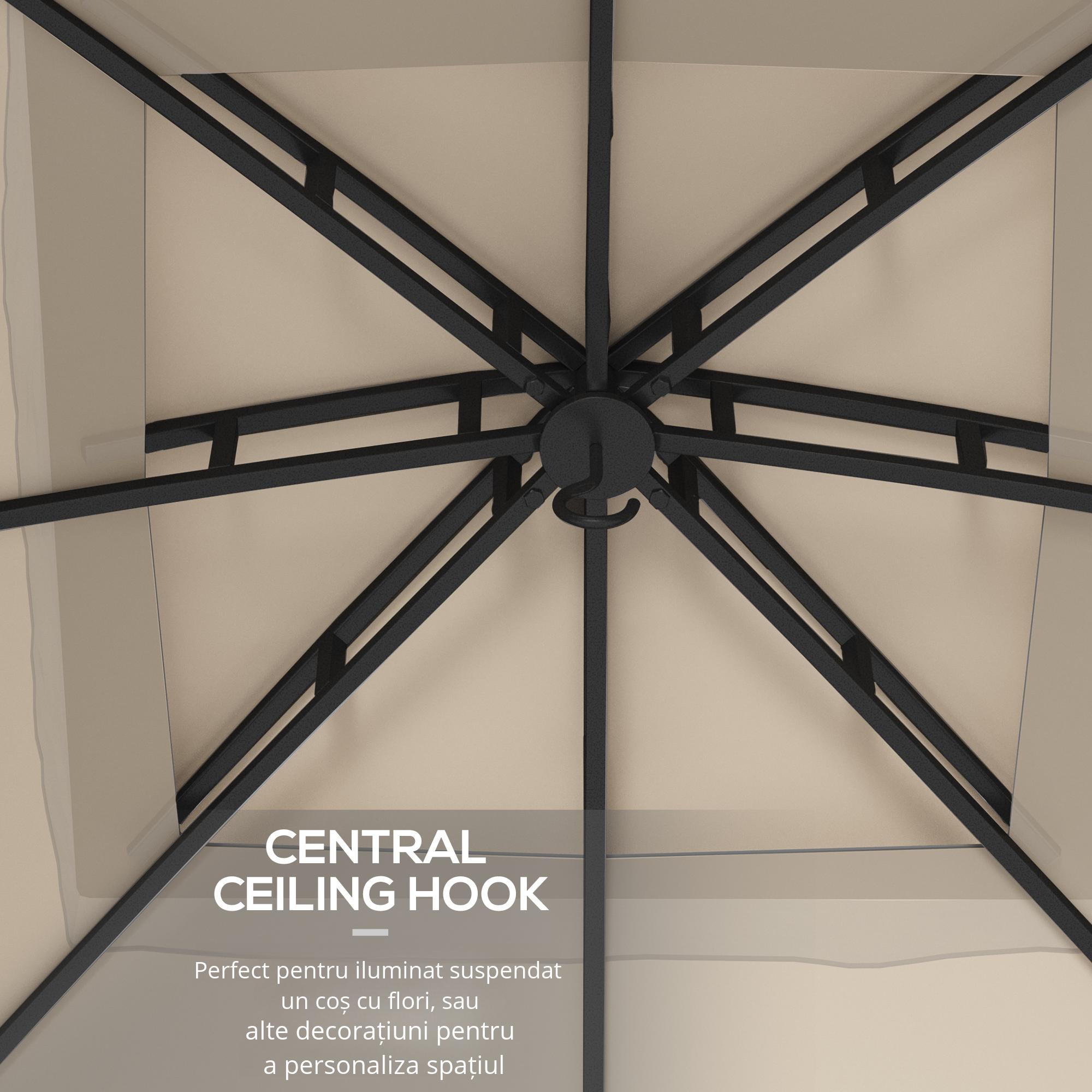  Foisor pentru gradina 3m x 3 m, Adapost copertina foisor exterior cu acoperis dublu cu plasa & draperii, Cadru din otel galvanizat pentru gradina, gazon, curtea din spate si punte [6]