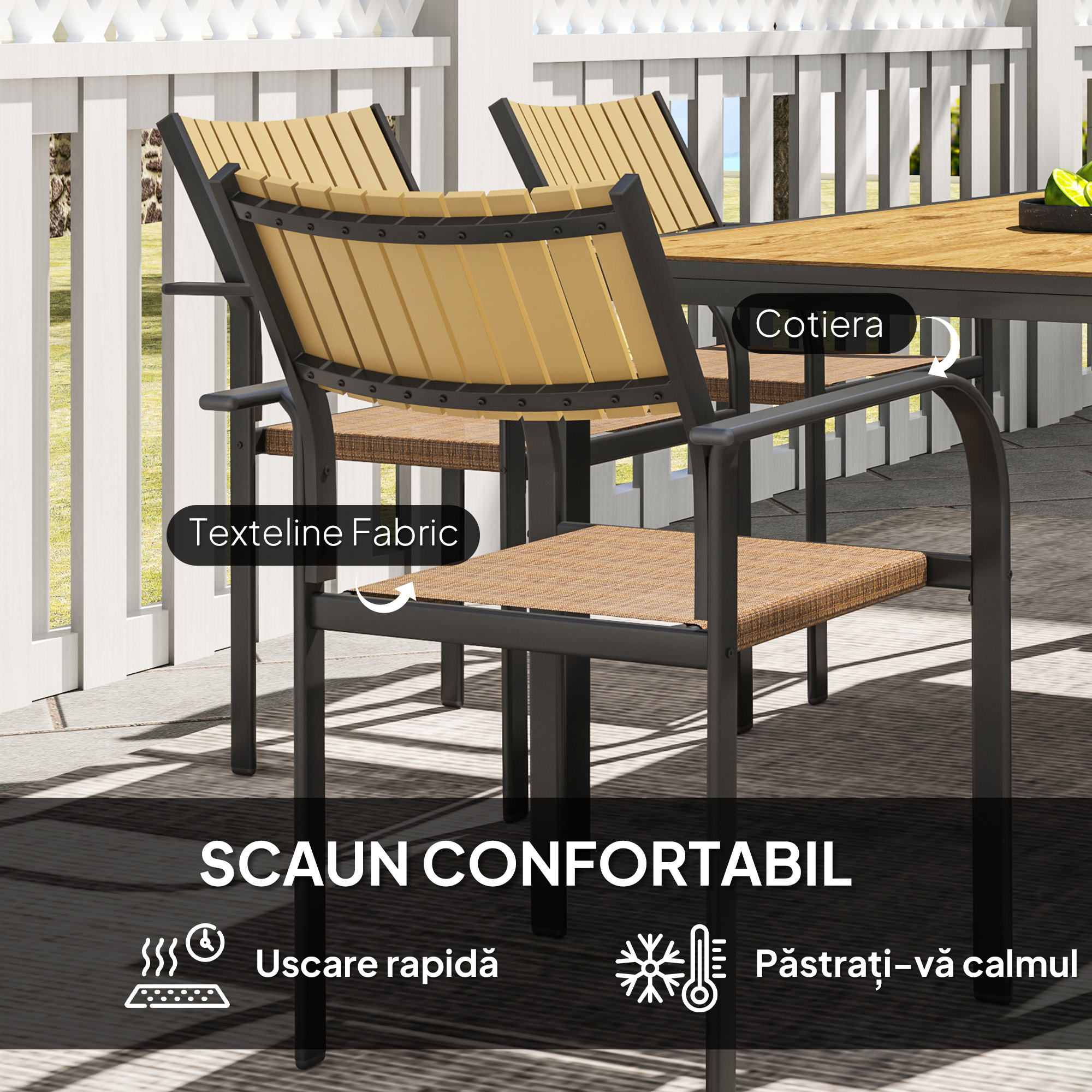  Set de Exterior din 7 Piese cu Masa Extensibila si 6 Scaune Suprapozabile, 160/240x90x74 cm, Maro [6]