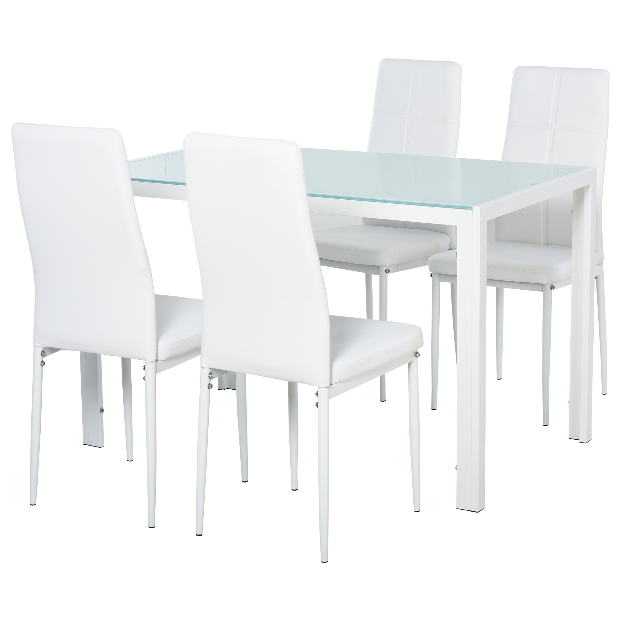 Bucatarie -  Set Dining Alb Modern - Masa + 4 Scaune Tapitate pentru 4 Persoane