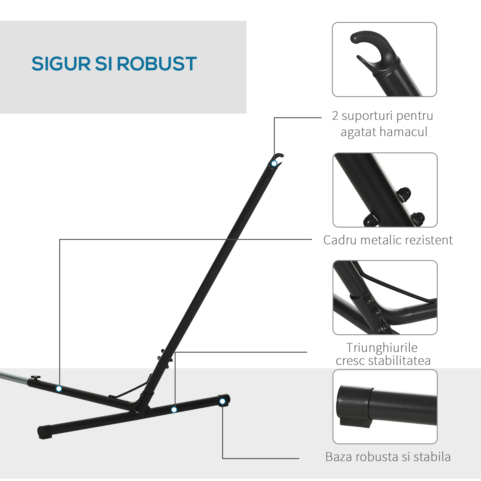  Suport Schelet pentru Hamac Reglabil Max. 120 Kg, Negru, 313-388x109x116cm [3]