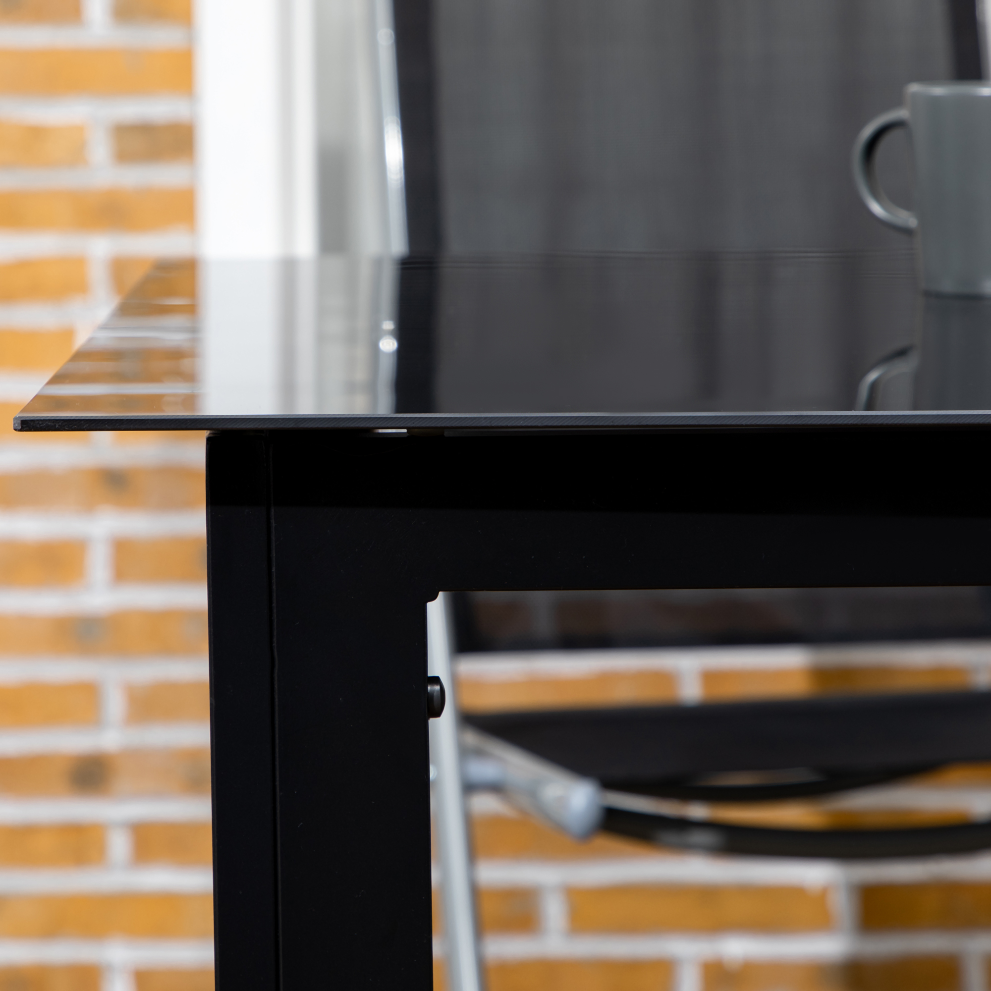  Masa de Gradina cu Blat din Sticla Securizata 150x90 cm pentru 6 Persoane, Masa de Luat Pranzul pentru Exterior, Dreptunghiulara, din Aluminiu, pentru Terasa, Balcon, Neagra [6]