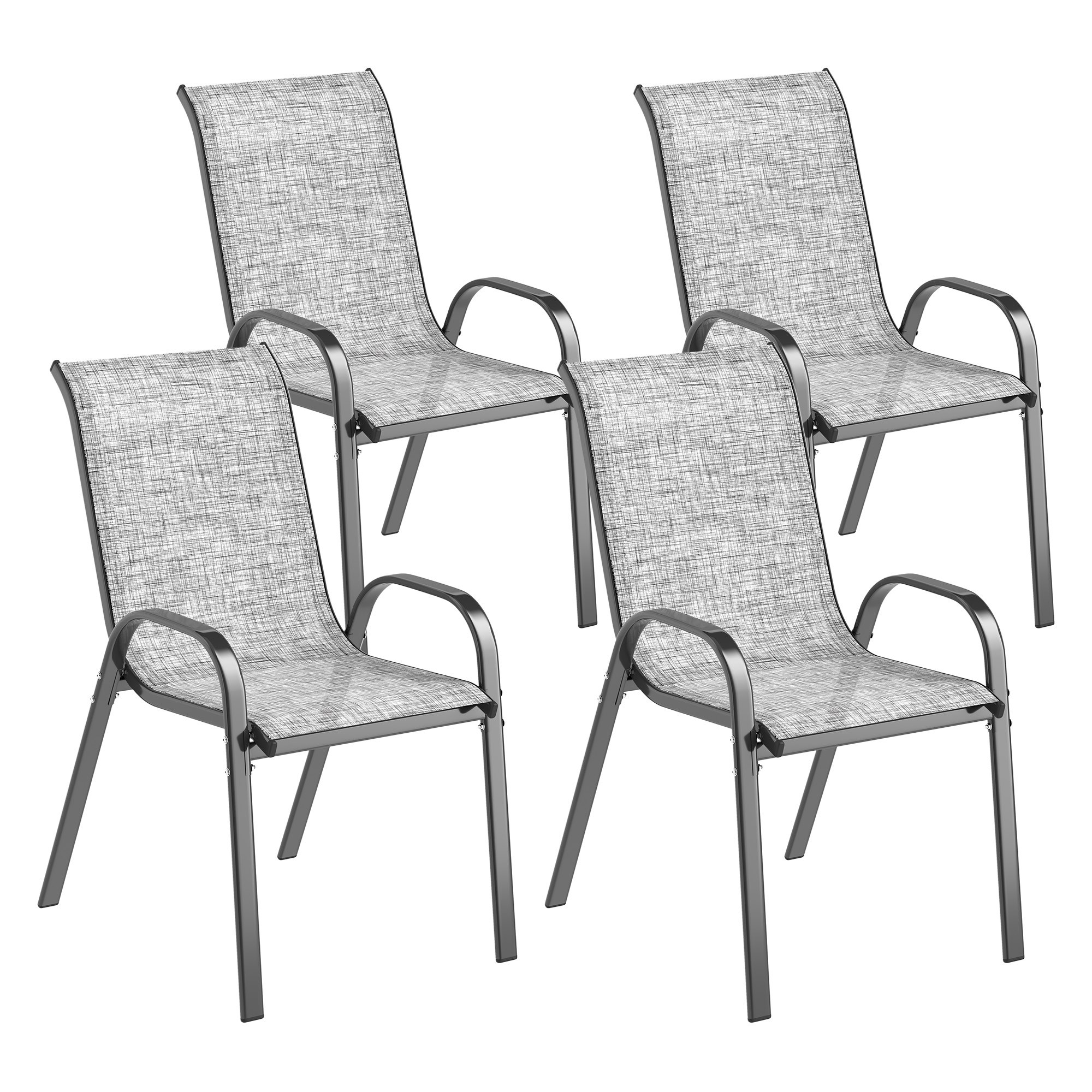 Gradina & balcon -  Set 4 Scaune de Gradina Stivuibile cu Brate Curbate, din Otel si Material Respirabil, 54x71x93 cm, Gri