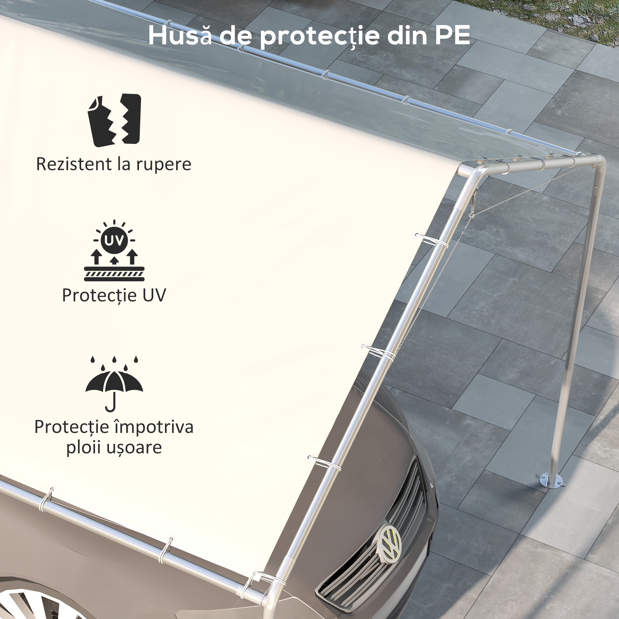  Acoperis pentru garaj 10 x 20ft, inlocuire copertina rezistenta la UV cu corzi elastice, alb [5]