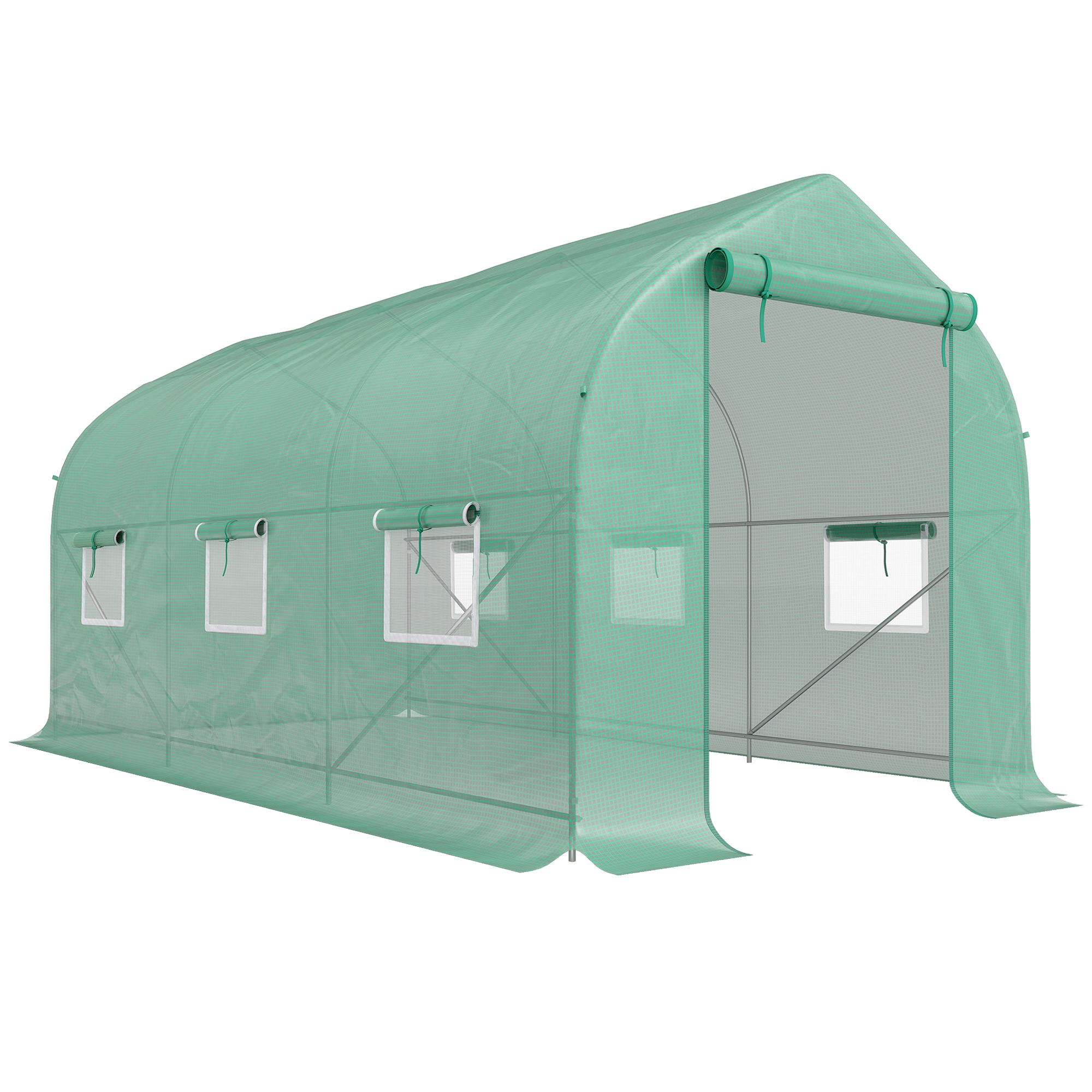 Gradina & balcon -  Sera Tip Tunel Anti-UV cu 6 Ferestre cu Plasa si Intrare Rulabila, din Metal si PE, 4x2x2 m, Verde