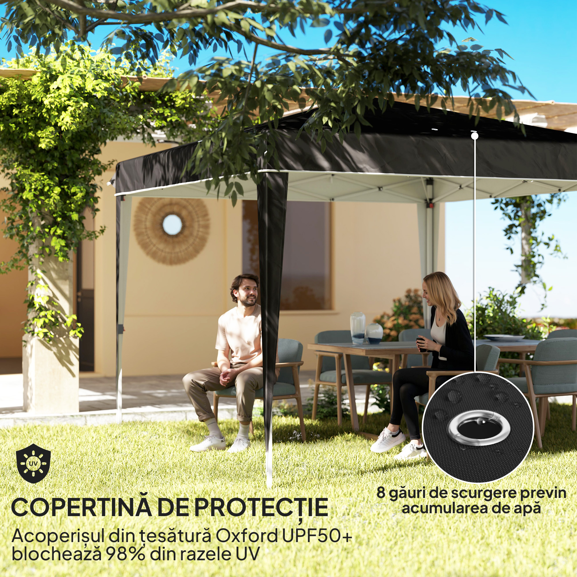  Pavilion Pliabil cu inaltime Reglabila si Geanta de Transport, 300x300x273 cm, Negru [5]