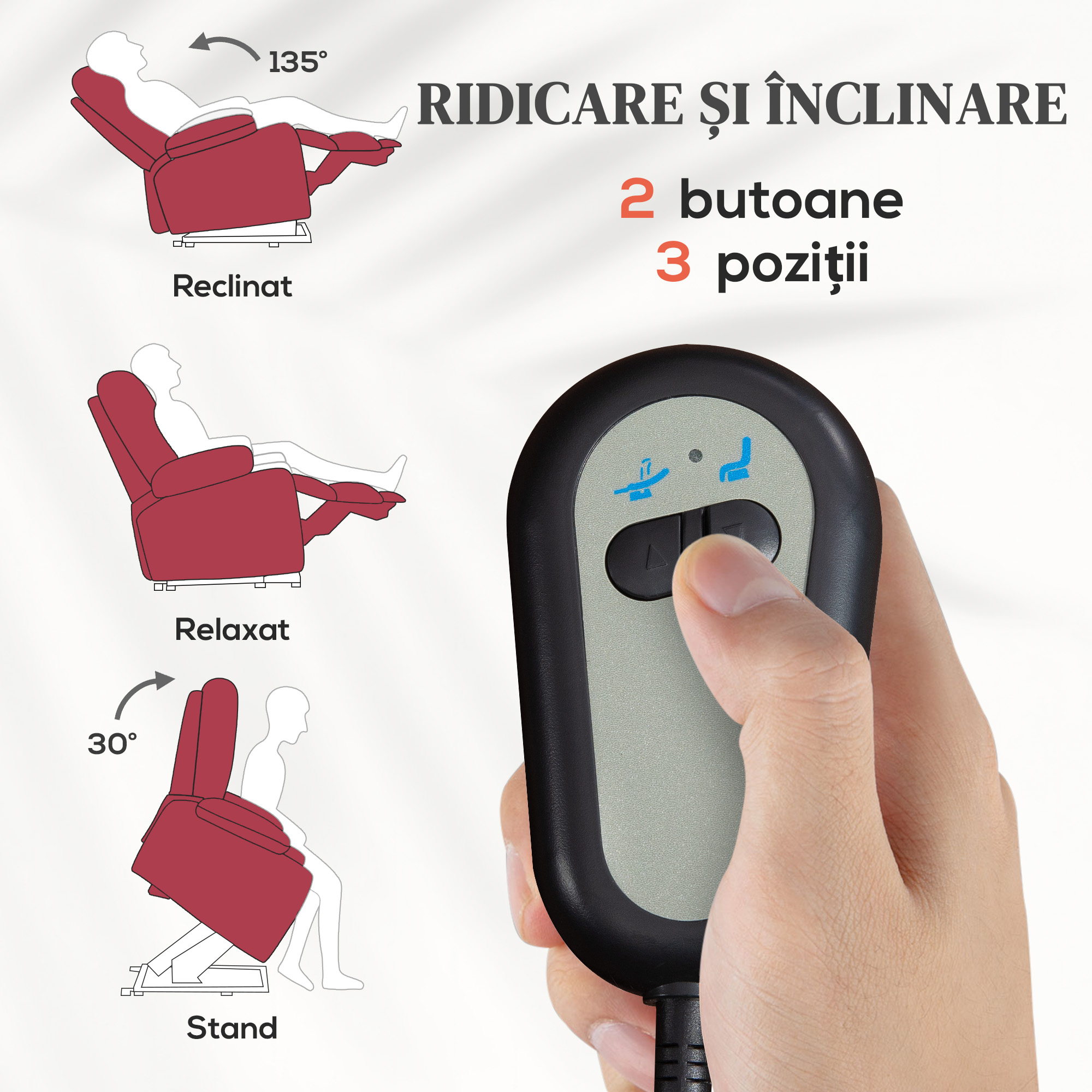  Fotoliu Electric Cu Ridicare - Telecomanda & Suport Picioare, Rosu [3]