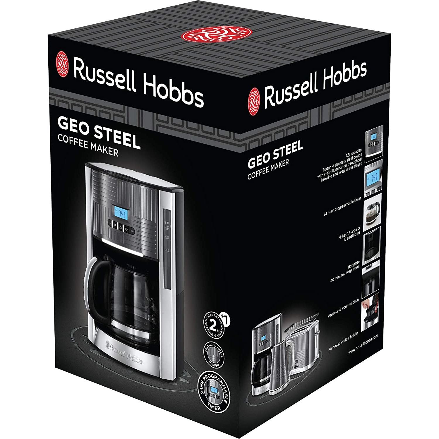 Cafetiera Russell Hobbs Geo Steel, 1.25L, filtru permanent, corp inox, plita mentinere cald, argintiu [4]