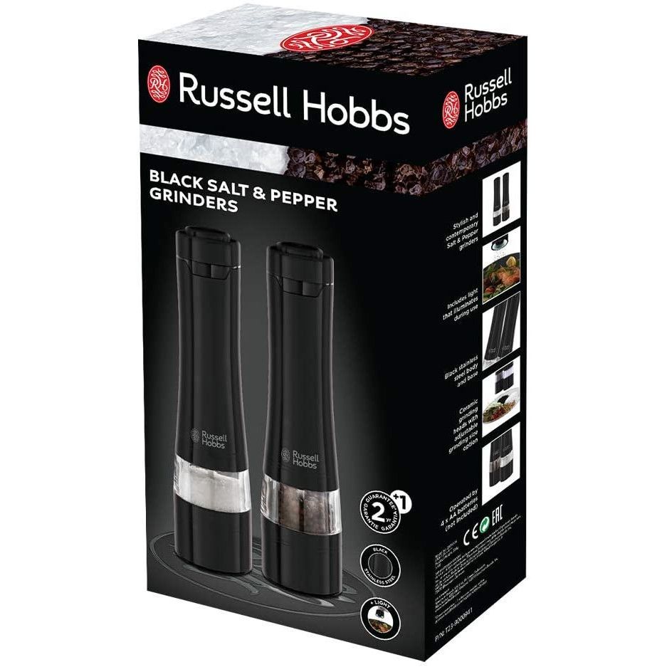 Set rasnite electrice Russell Hobbs, sare si piper, mecanism ceramica, iluminare LED, baterii incluse, negru [4]