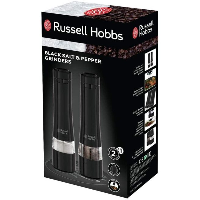 Set rasnite electrice Russell Hobbs, sare si piper, mecanism ceramica, iluminare LED, baterii incluse, negru [8]