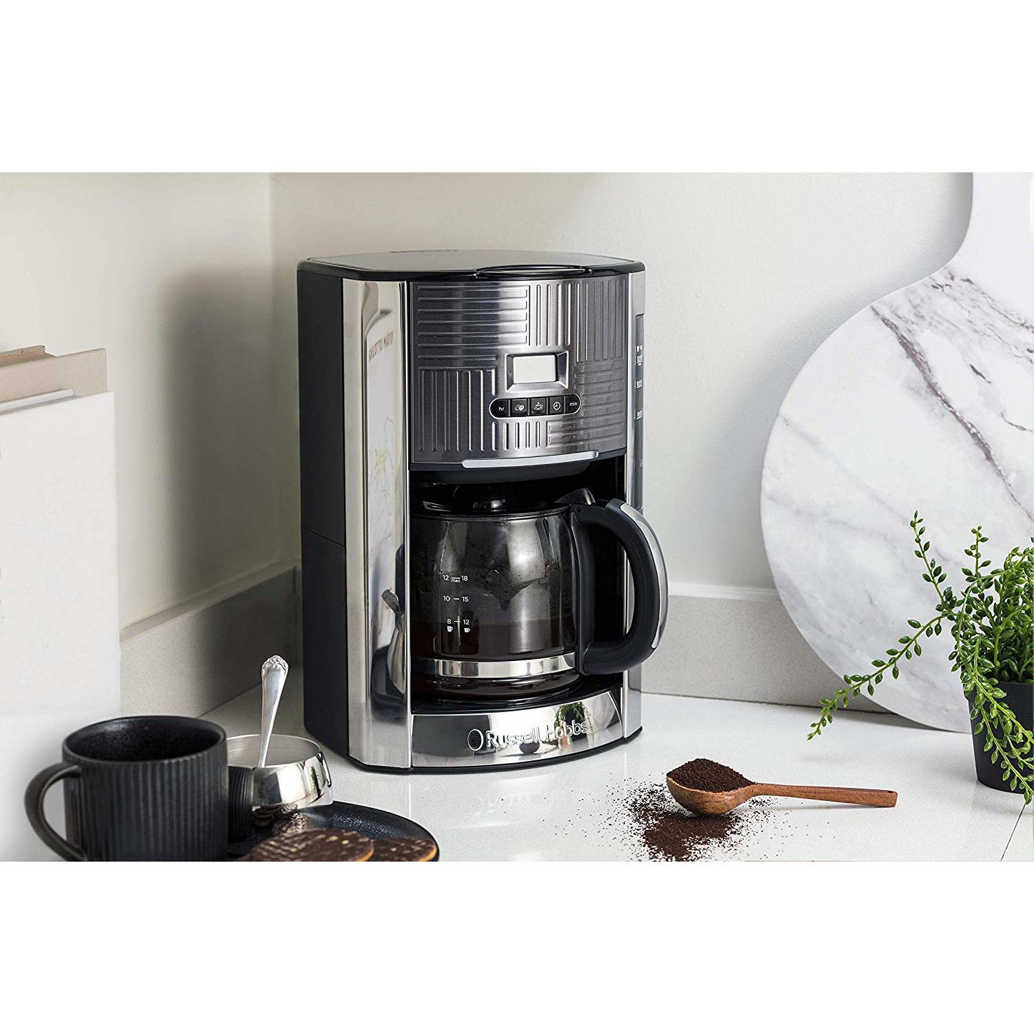 Cafetiera Russell Hobbs Geo Steel, 1.25L, filtru permanent, corp inox, plita mentinere cald, argintiu [2]