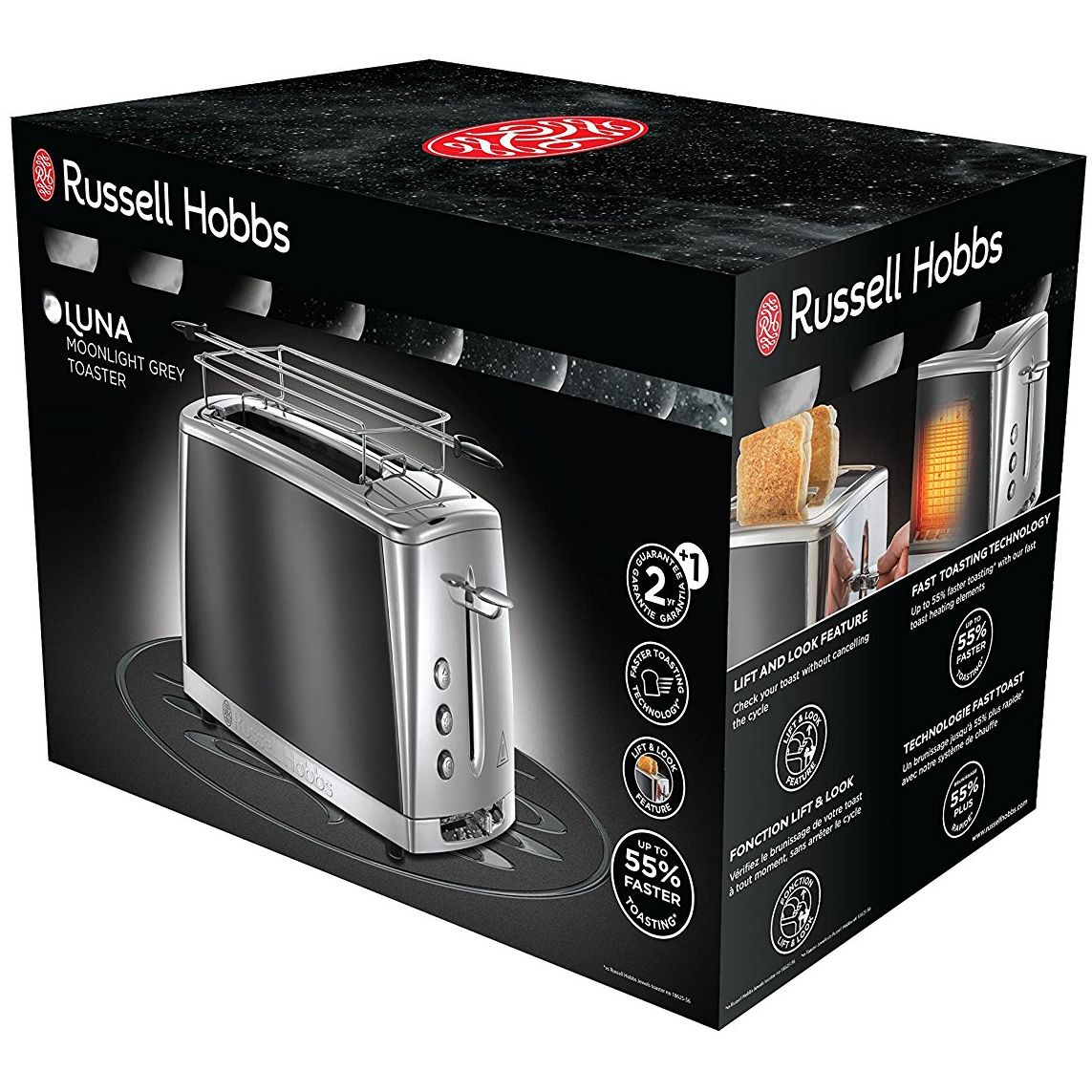 Prajitor de paine Russell Hobbs Luna, 2 fante, prajire rapida 55%, gratar chifle, tava firimituri detasabila, gri [4]