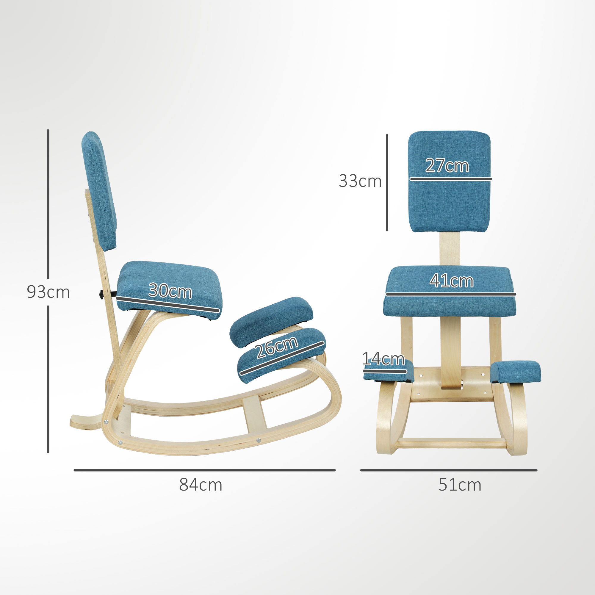  Sedia Inginocchiatoio Dondolante in Tessuto Effetto Lino e Legno di Betulla, 51x84x93 cm, Marrone Scuro [2]