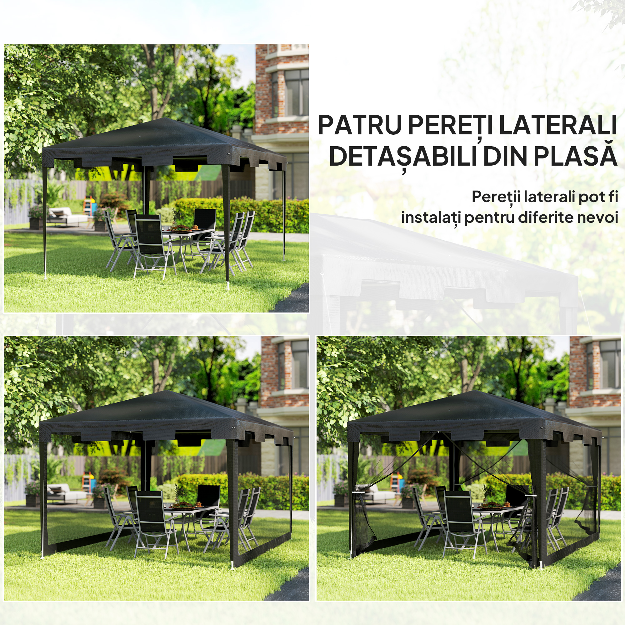  Foisor 4x3 m cu Plasa de Tantari si 2 Intrari, Foisor de Gradina din Metal si PE, Gri Inchis [3]