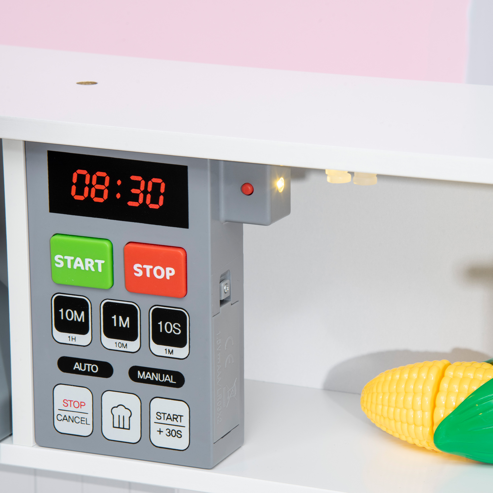  Jucarie de bucatarie pentru copii cu inaltime reglabila, efecte sonore, lumini si ustensile, din MDF si PP, 60x30,5x93,2 cm, gri si alb [8]