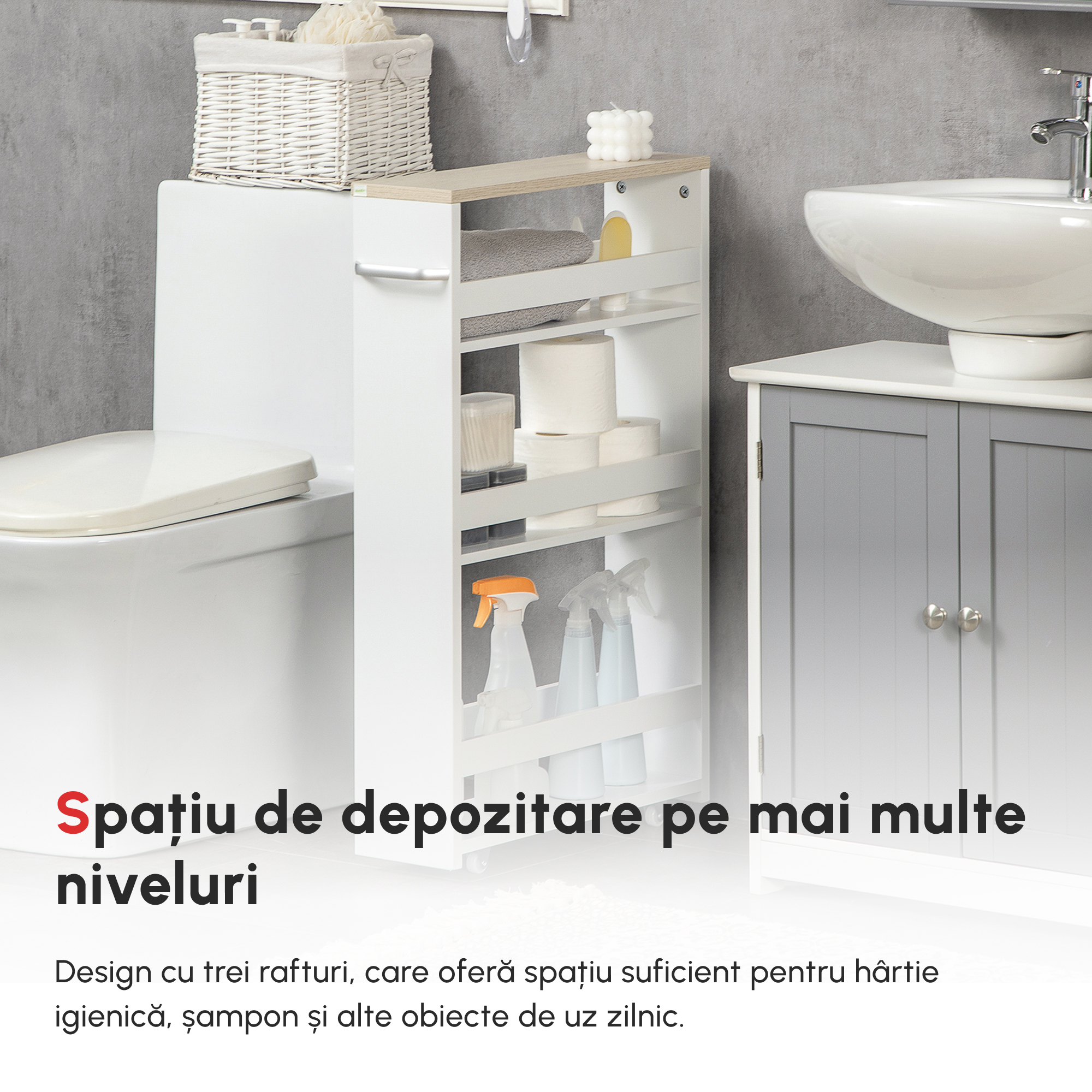  Raft Depozitare Baie - 3 Nivele inguste cu Roti [5]