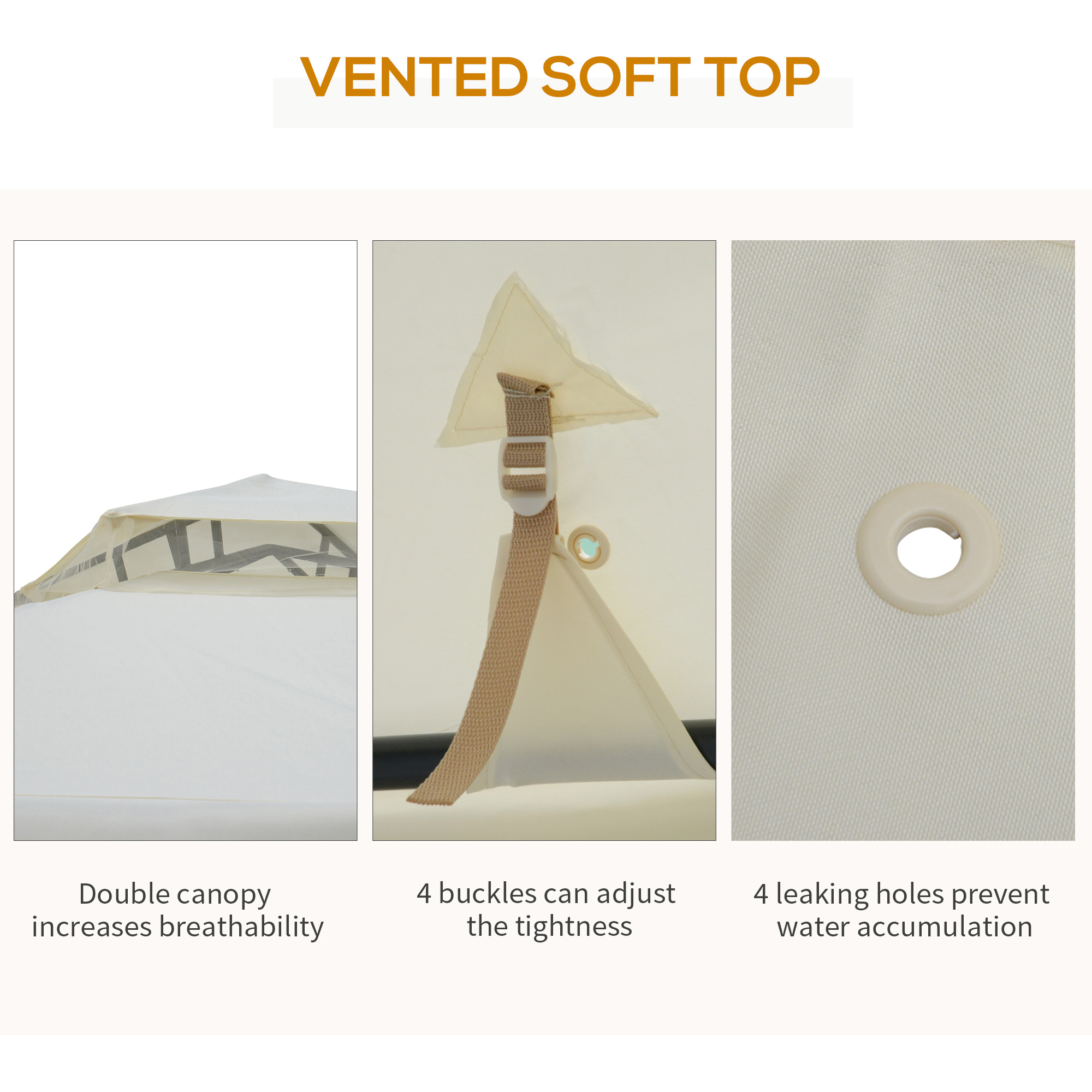  Foisor de Gradina cu Acoperis Dublu Plasa Tantari Pereti Laterali Bej, 294x294x265cm [5]