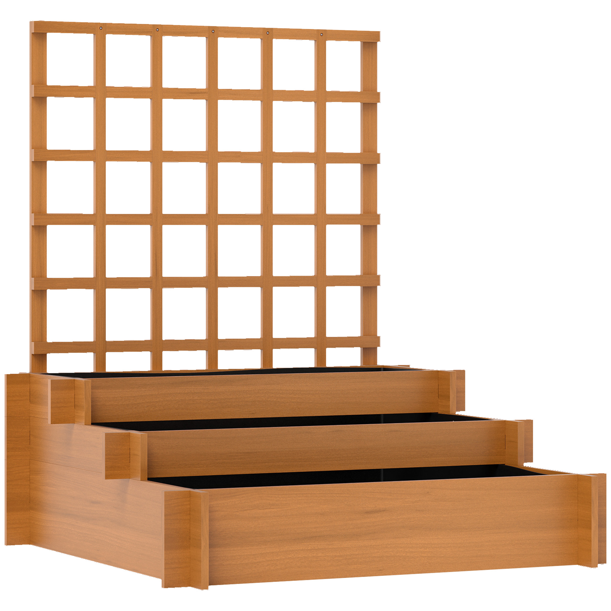 Living & hol -  Jardiniera cu grilaj pe 3 niveluri din lemn de brad si material netesut, 95x95x110 cm, maro