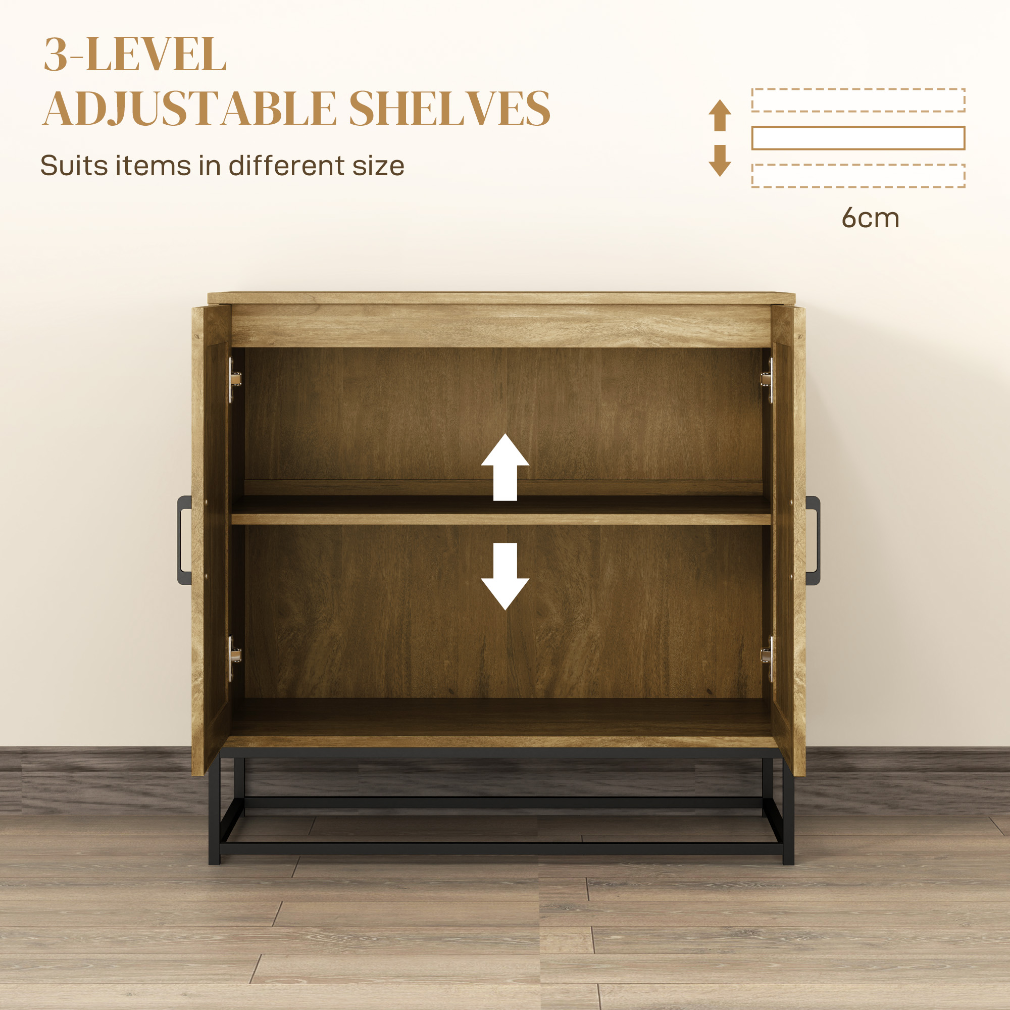  Bufet Bucatarie, Dulap Depozitare cu 2 Nivele si Raft Reglabil, Mobilier Pal Melaminat Lemn Natural, 80×40×78 cm [4]