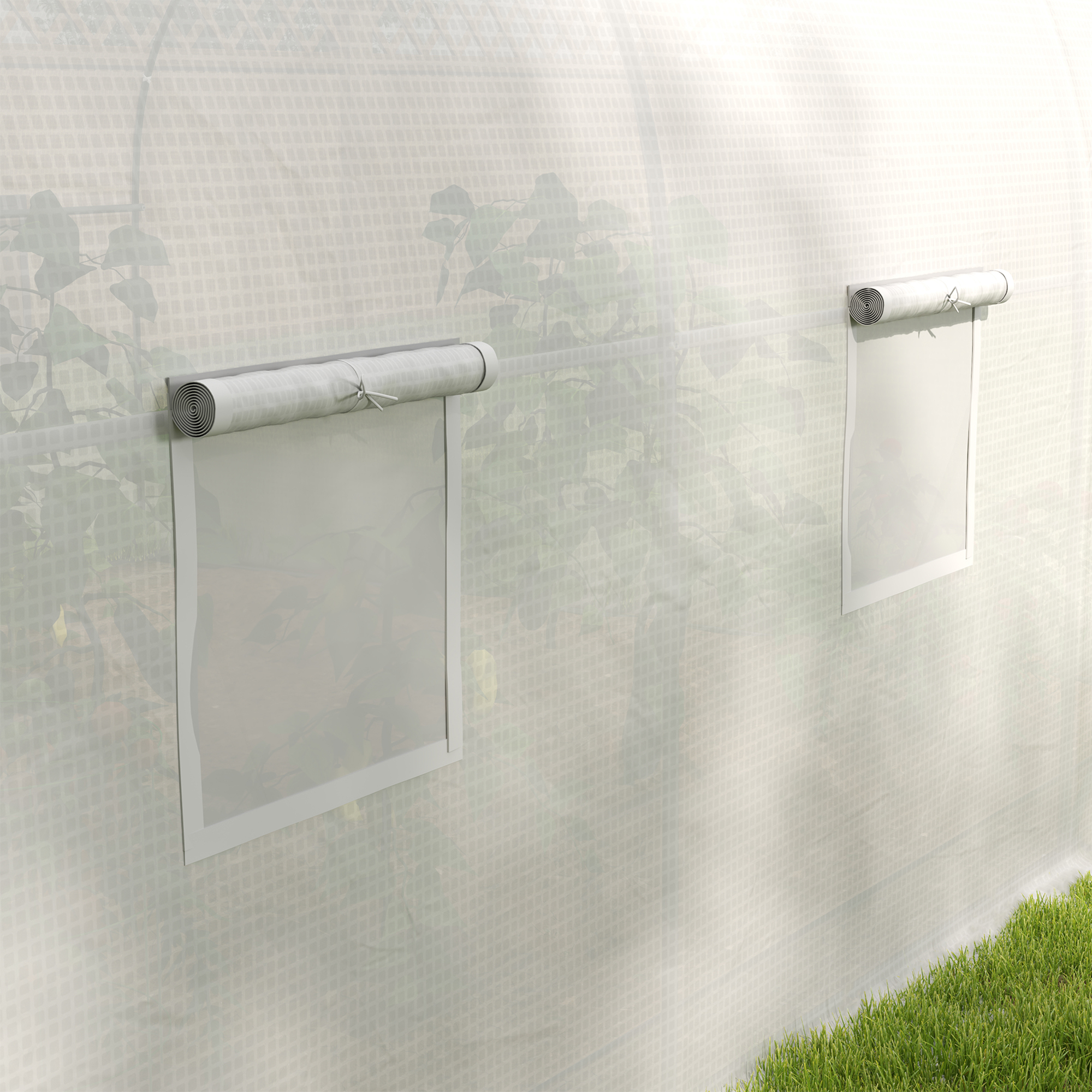  Sera Tip Tunel pentru Gradina cu 6 Ferestre si Usa Rulanta, din Otel si PE, 3.5x3x2 m, Alba [8]