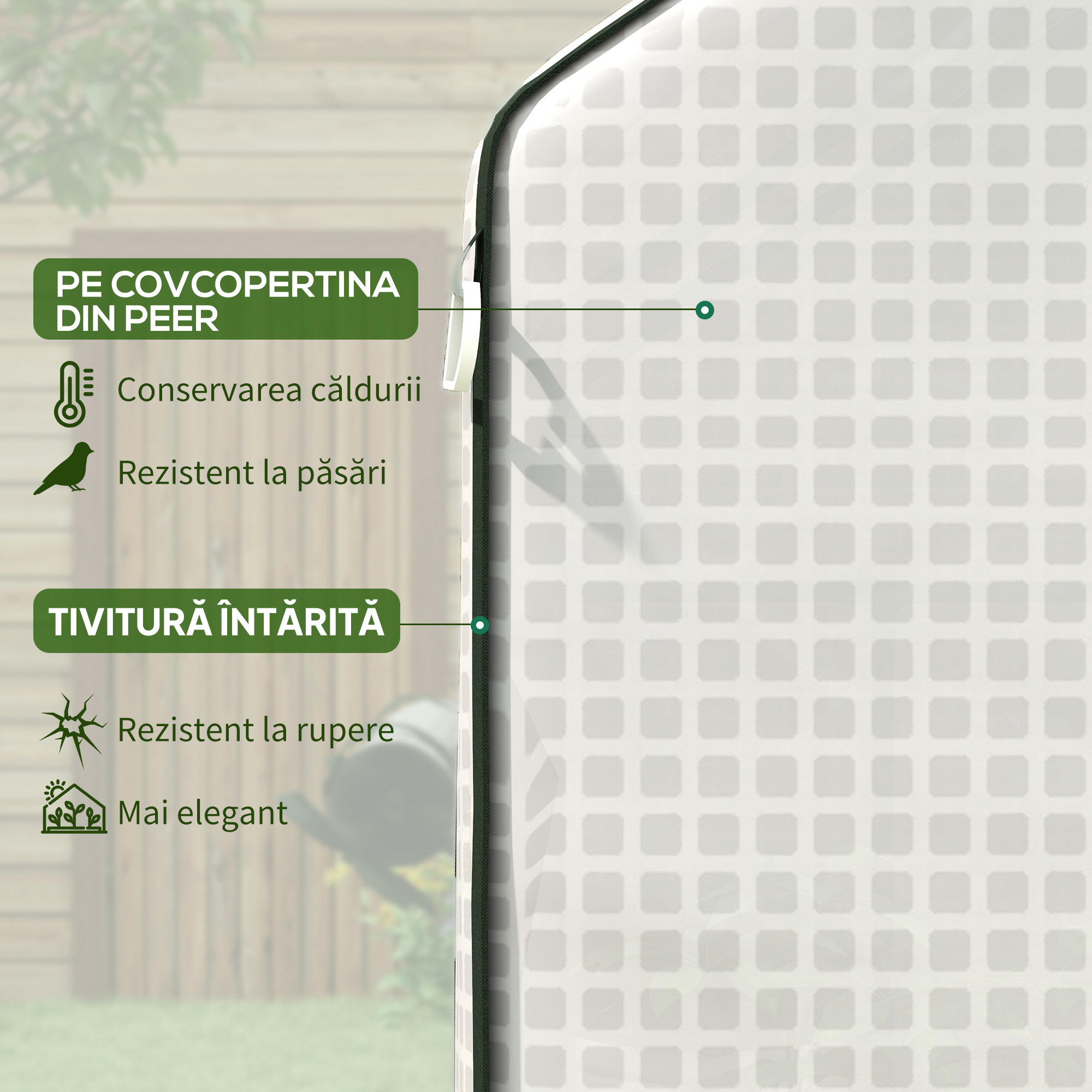  Acoperis de Schimb pentru Sera PE Walk-in cu Usa Rulabila si Ferestre, 143 x 70 x 190cm, Verde [3]