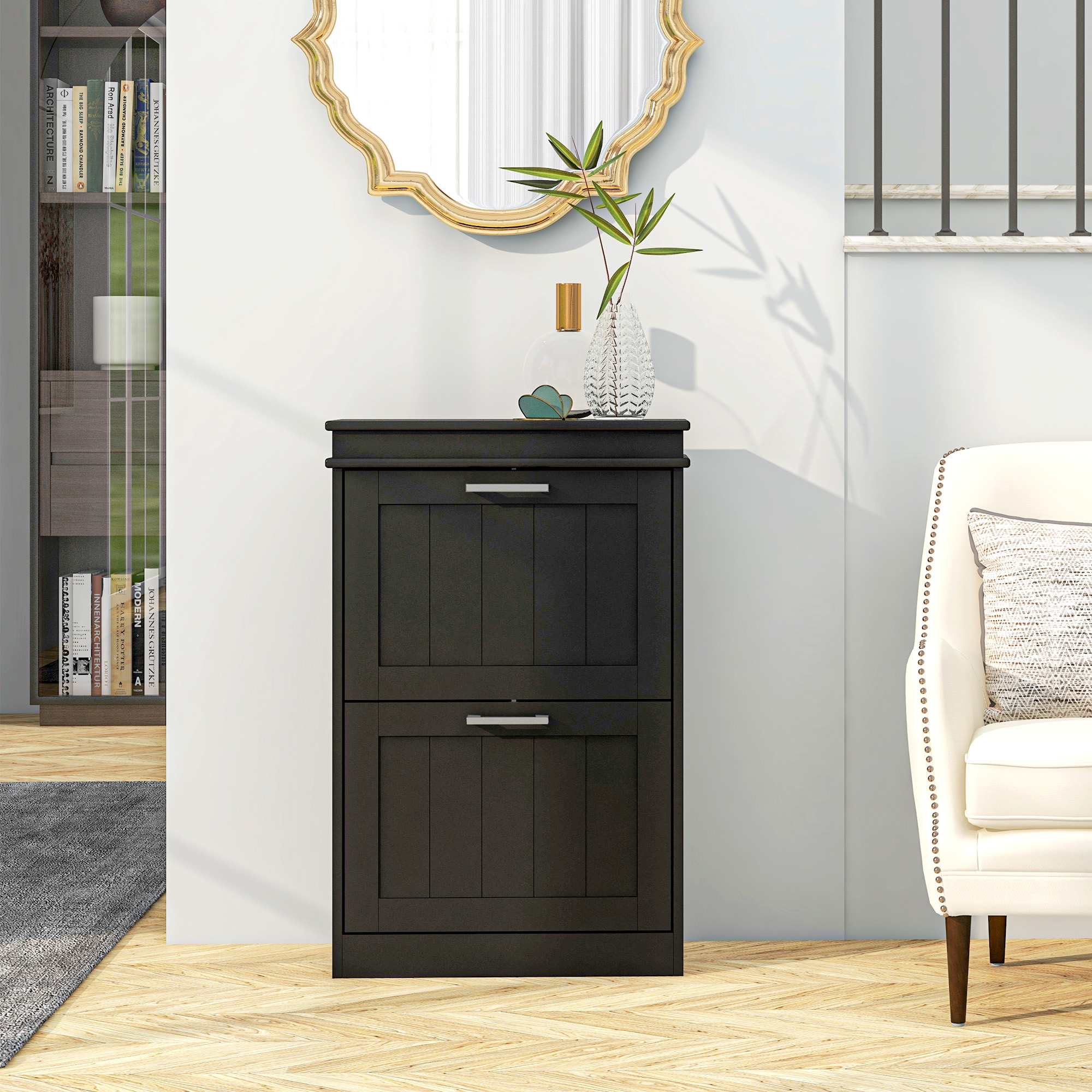  Dulap pentru Pantofi cu 2 Sertare pentru 10 Perechi de Pantofi, Mobilier cu Raft Reglabil, 54x24x82,5 cm, Negru [7]
