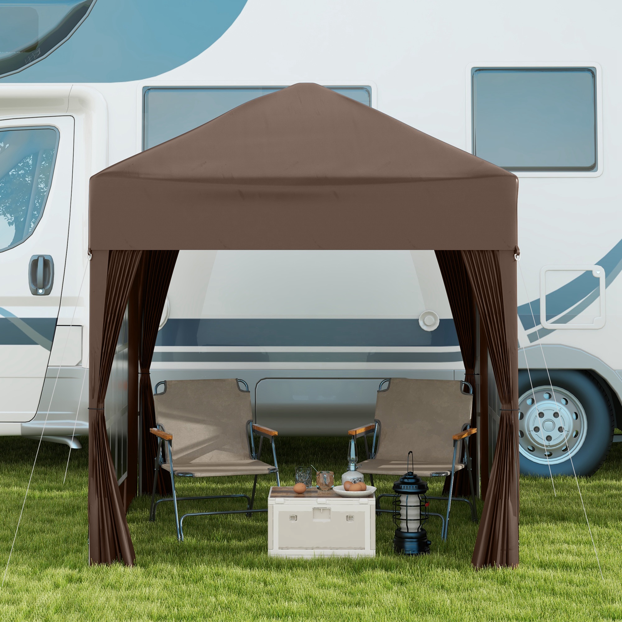  Pavilion Pop-up Impermeabil cu 4 Pereti Detasabili si Geanta de Transport, 2x2x2.4 m, Maro [7]