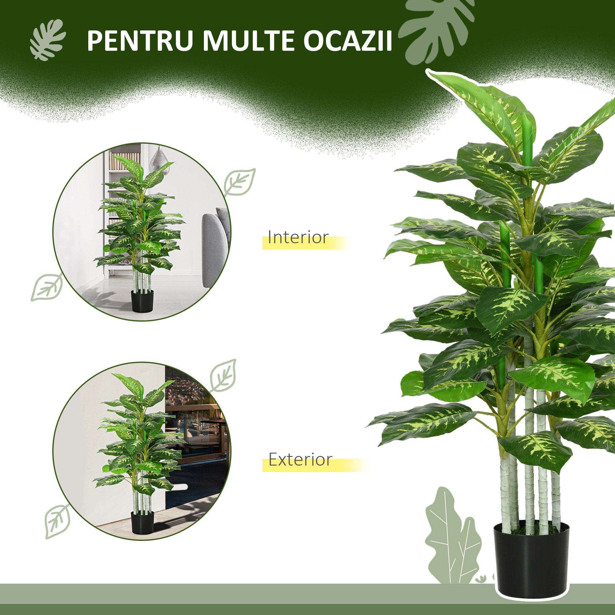  Planta Artificiala Decorativa, inalta de 120 cm, cu Ghiveci Negru pentru Interior si Exterior [4]