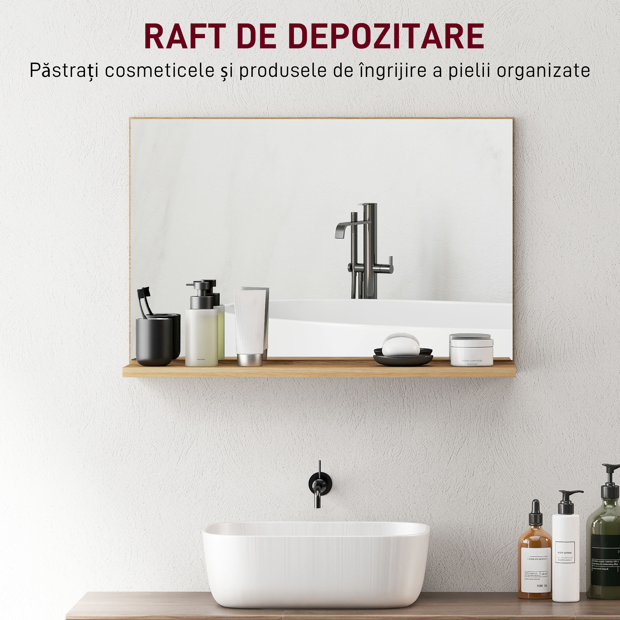  Oglinda de Baie Moderna cu Polita 60x12x40 cm, Lemn [4]