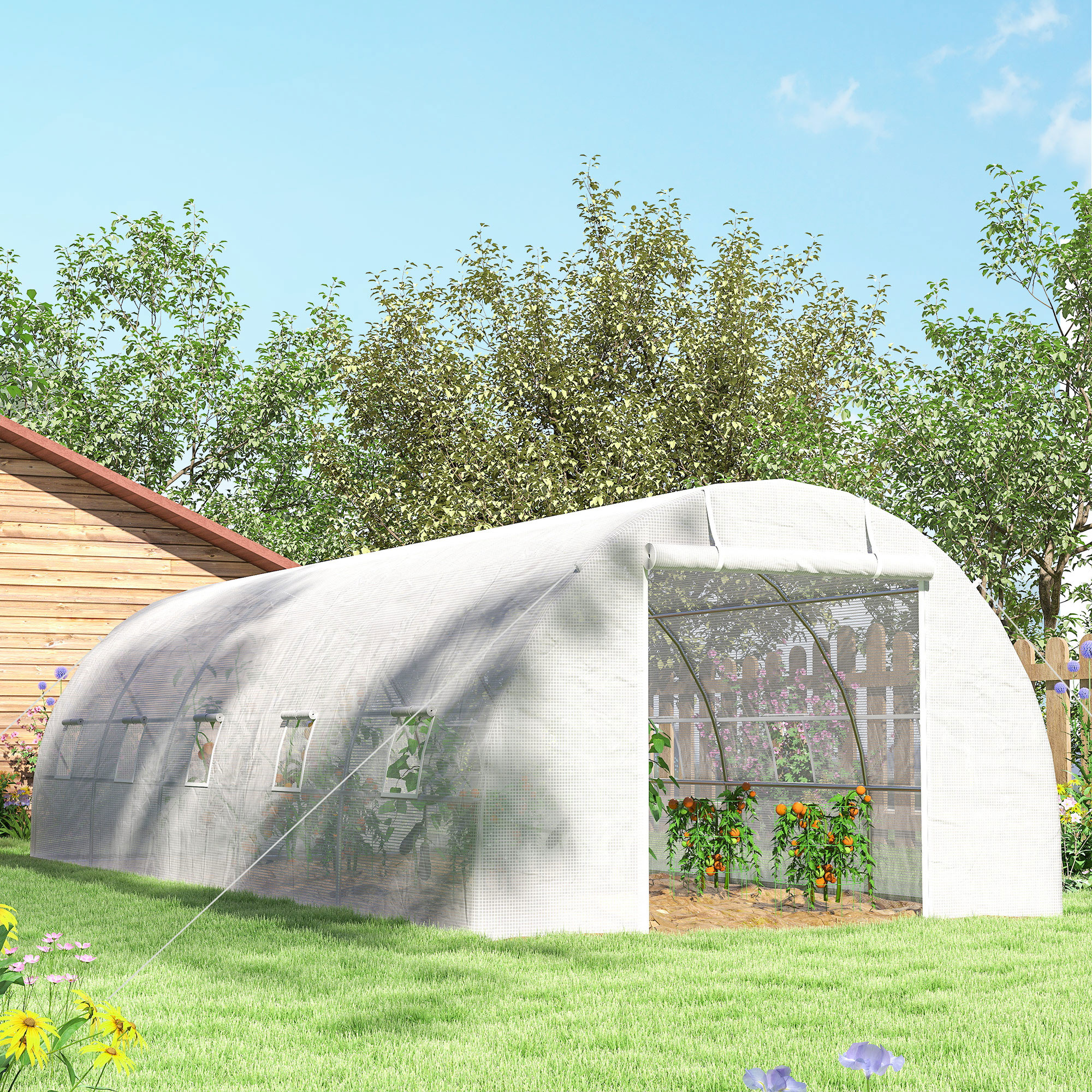  Sera Tip Tunel 8x3x2 m cu invelis din Plastic si Otel Ranforsat, Alb [8]