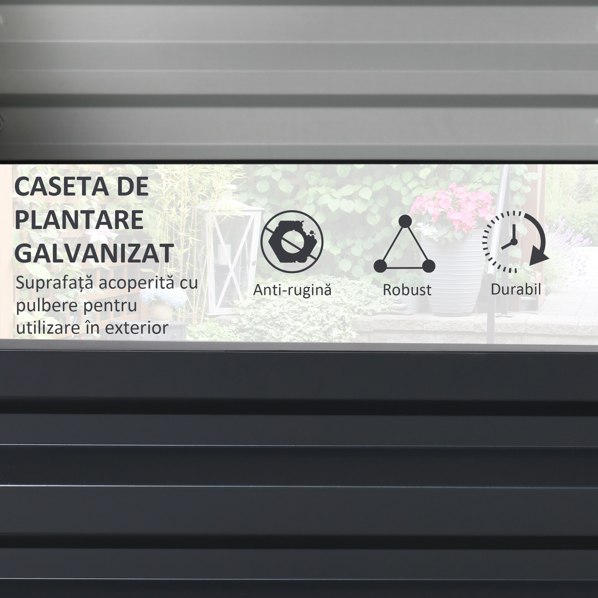  Pat de Gradina Inaltat Galvanizat de 120x120x30cm, Jardiniera Pat Inaltat cu Cadru din Otel pentru Legume, Flori, Plante si Plante Aromatice, Gri [4]