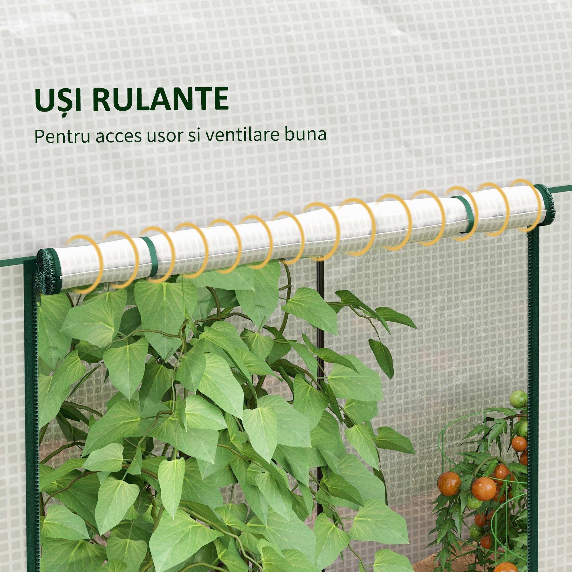  Sera de Gradina 2 m², 2 Usi Rulabile, Acoperire din PE 140g/m² Anti-UV, 2x1x1.78m, Alba [5]