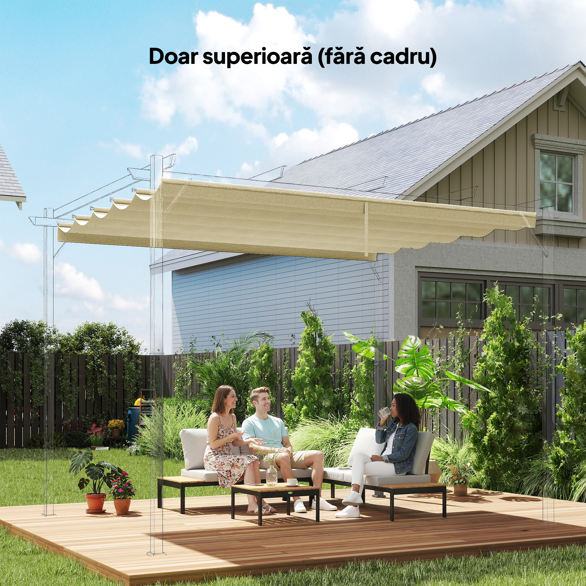 Acoperis de schimb pentru pergola sau foisor de gradina 3x4 m din poliester, crem [1]