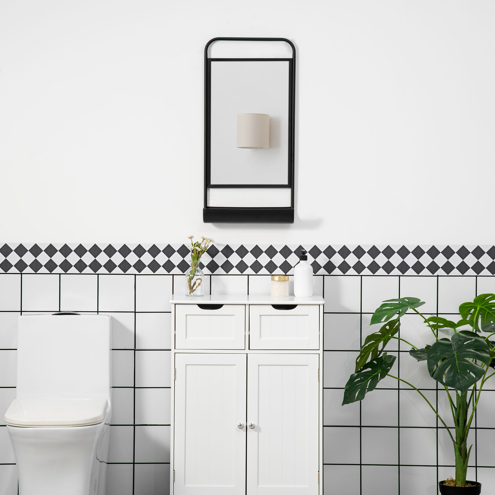  Oglinda de perete cu raft inferior si cadru metalic, oglinda pentru baie si dormitor, 36,2x12x71,7cm, negru [6]