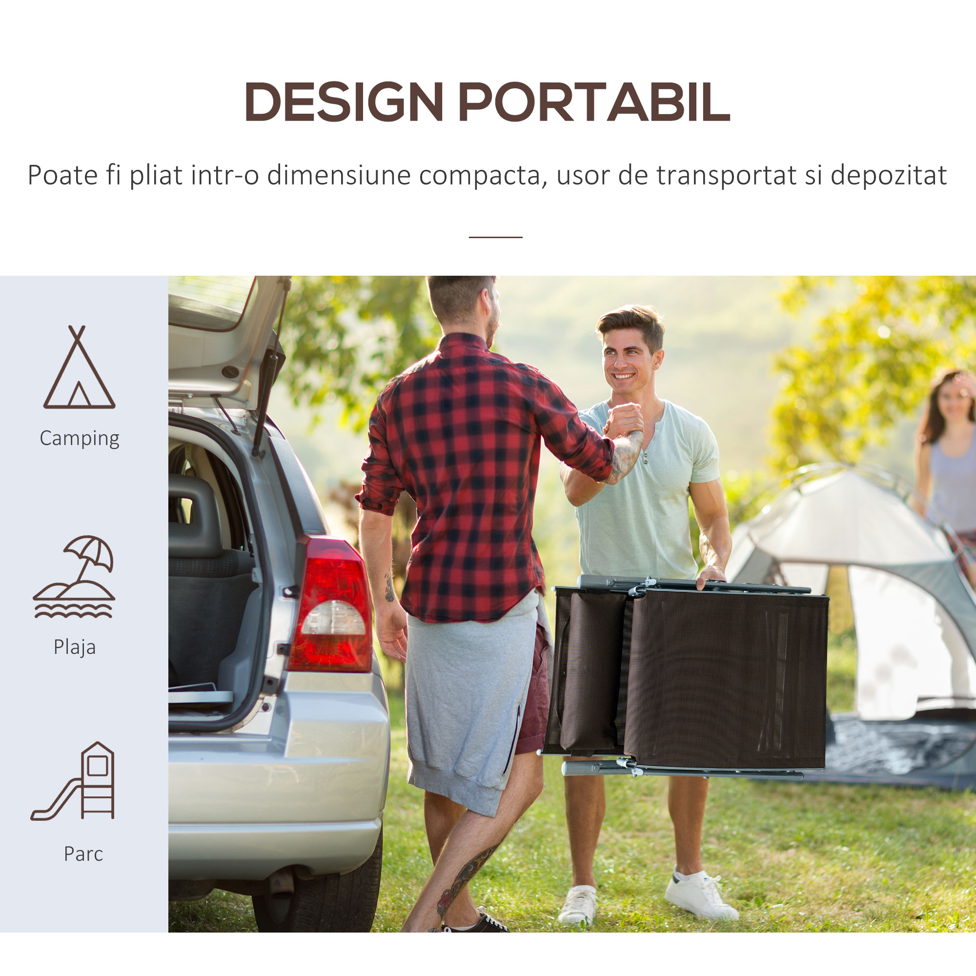  Sezlong Relax Rabatabil Pliabil Schelet in Metal 137x63.5x100.5cm Maro [5]