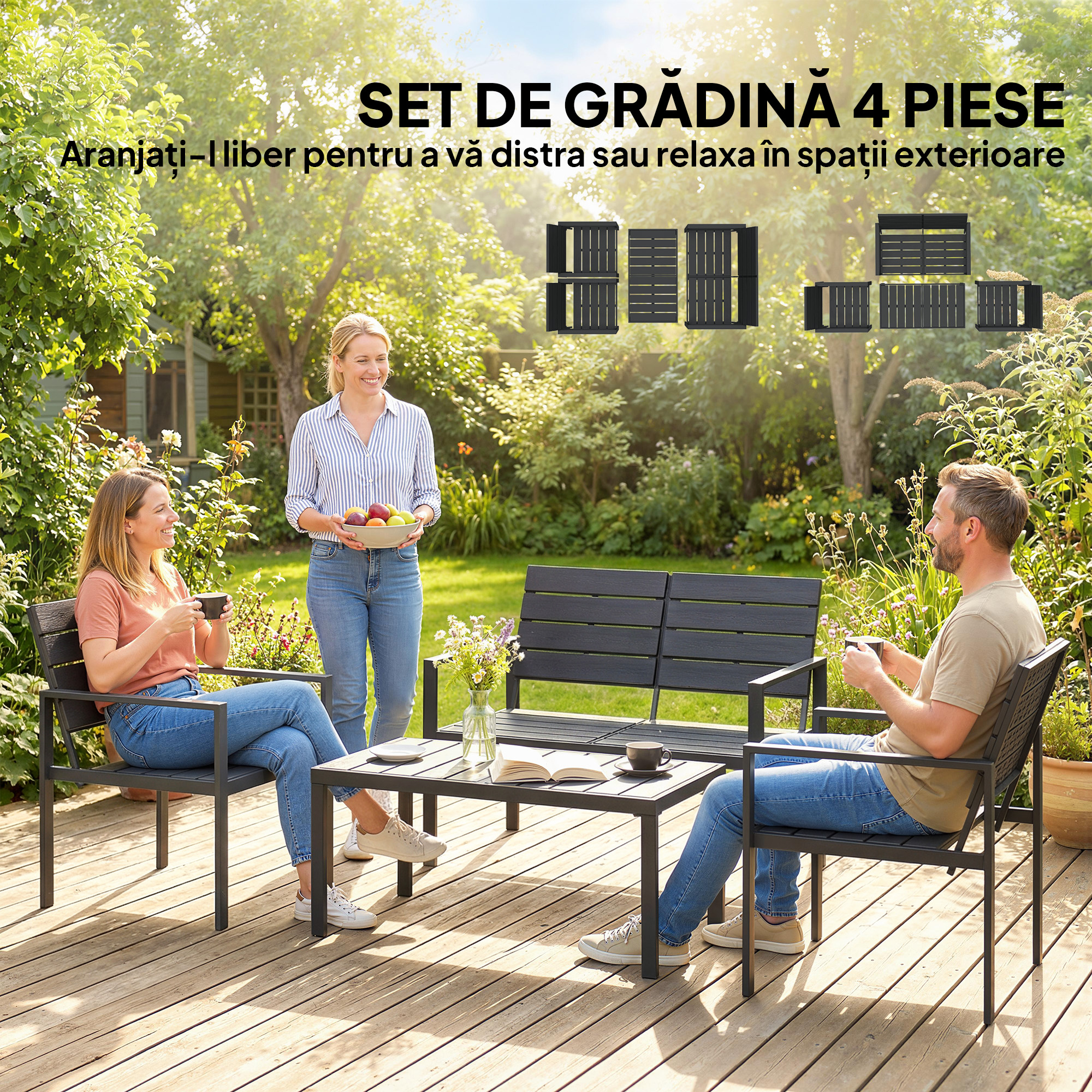 Set Mobilier de Gradina cu Canapea, Fotolii si Masuta, Ideal pentru Exterior [6]