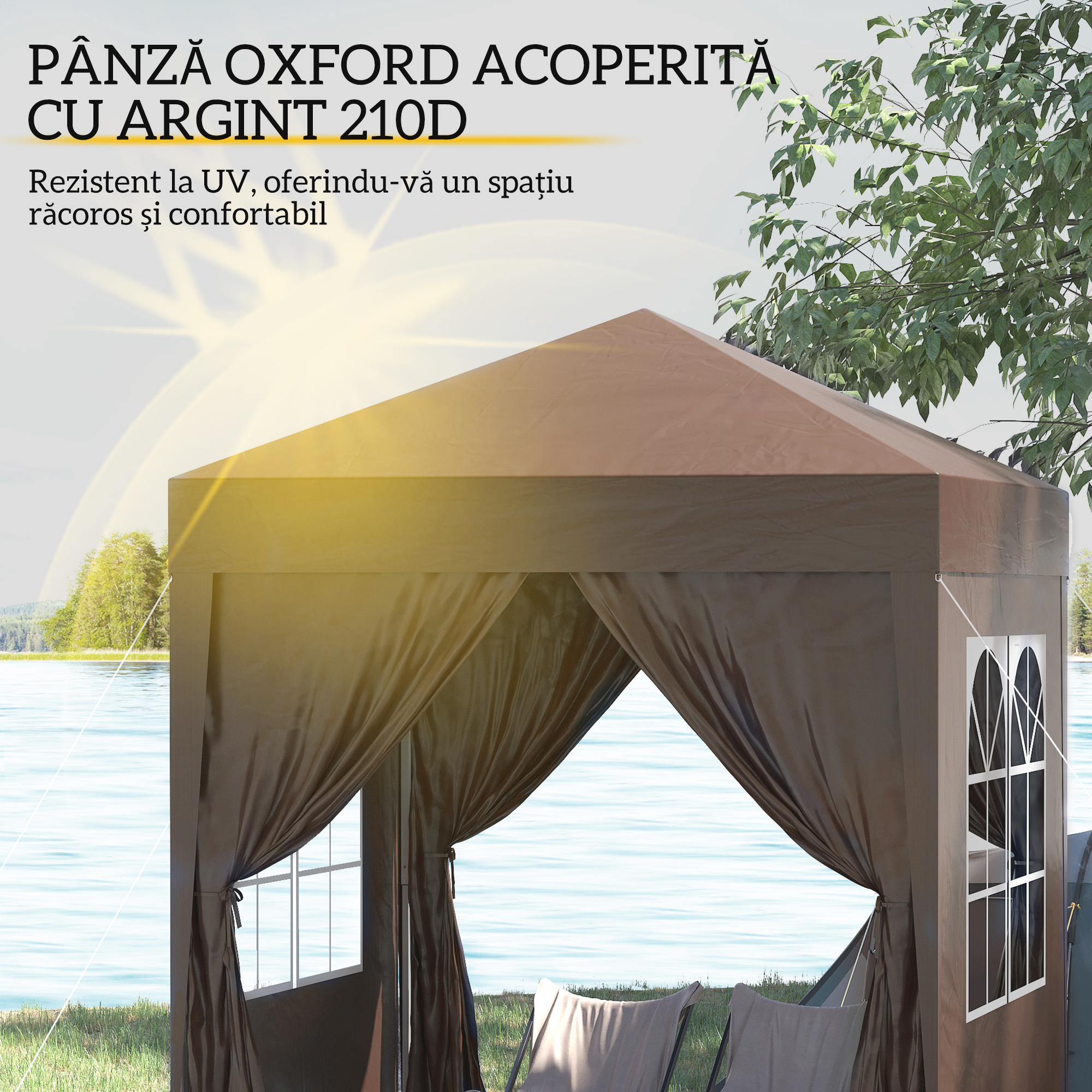  Pavilion Pop-up Impermeabil cu 4 Pereti Detasabili si Geanta de Transport, 2x2x2.4 m, Maro [4]