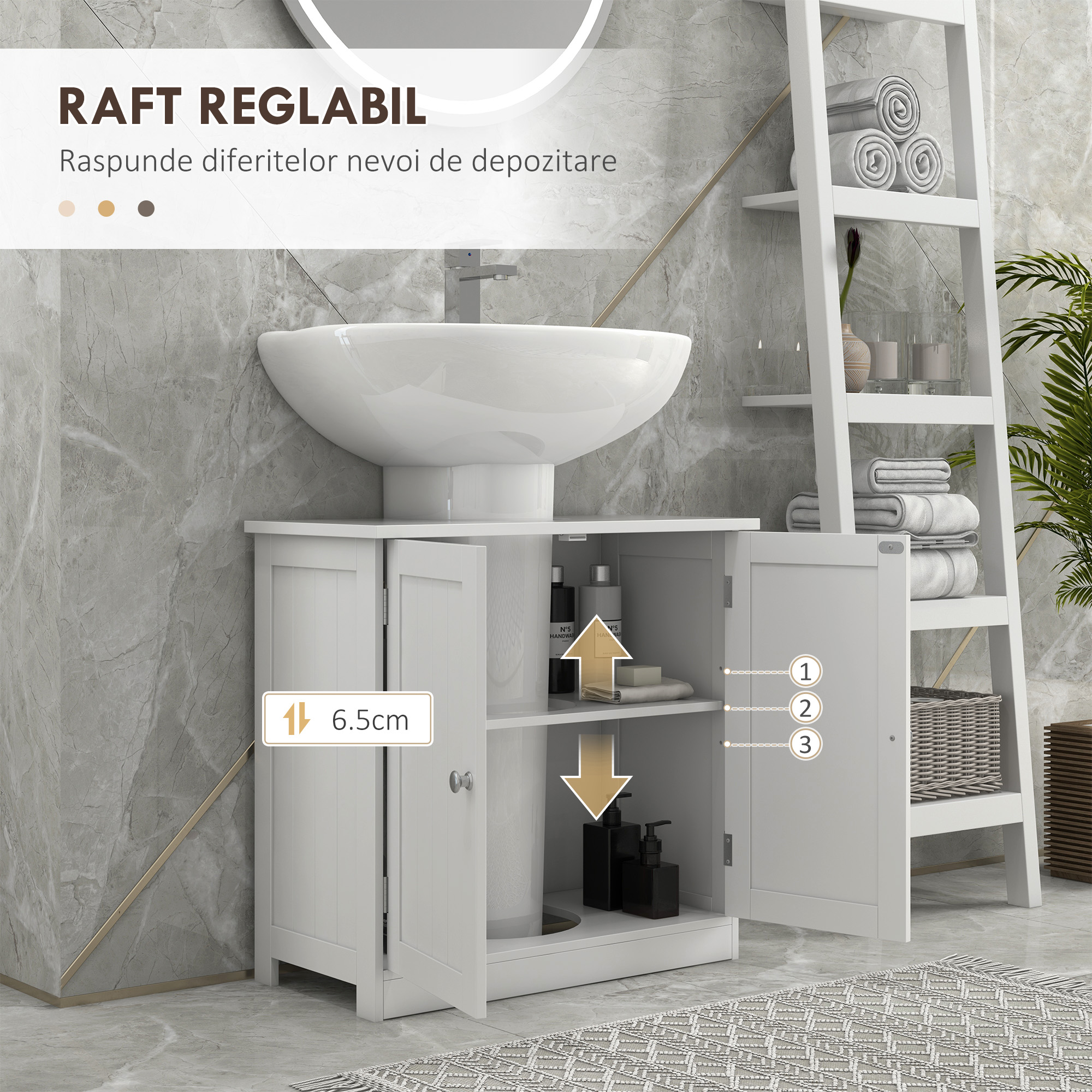  Masca Chiuveta Baie - MDF Alb, 2 Usi, 60×30×60 cm [4]