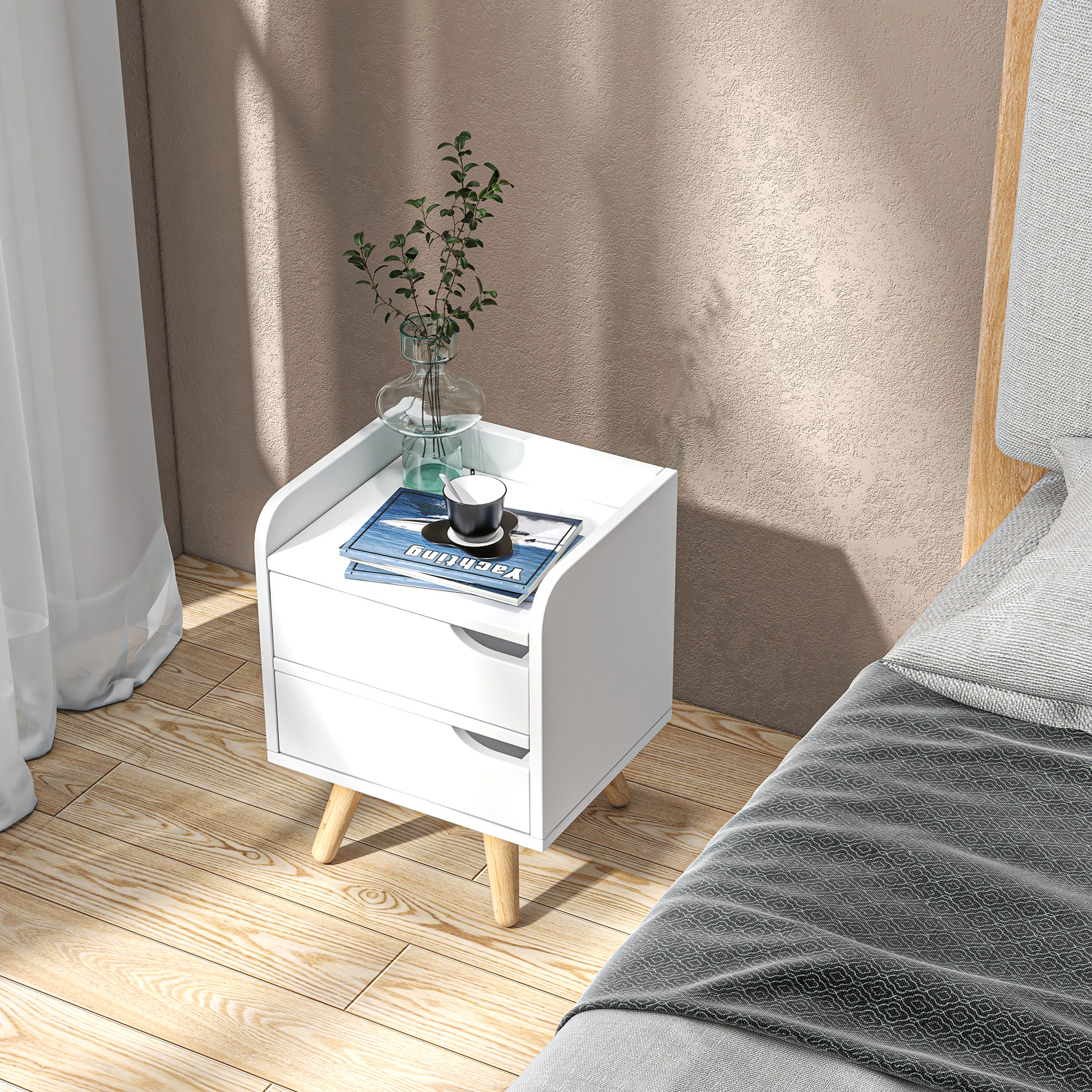  Noptiera cu 2 sertare picioare din pin mobila pentru casa alba [8]