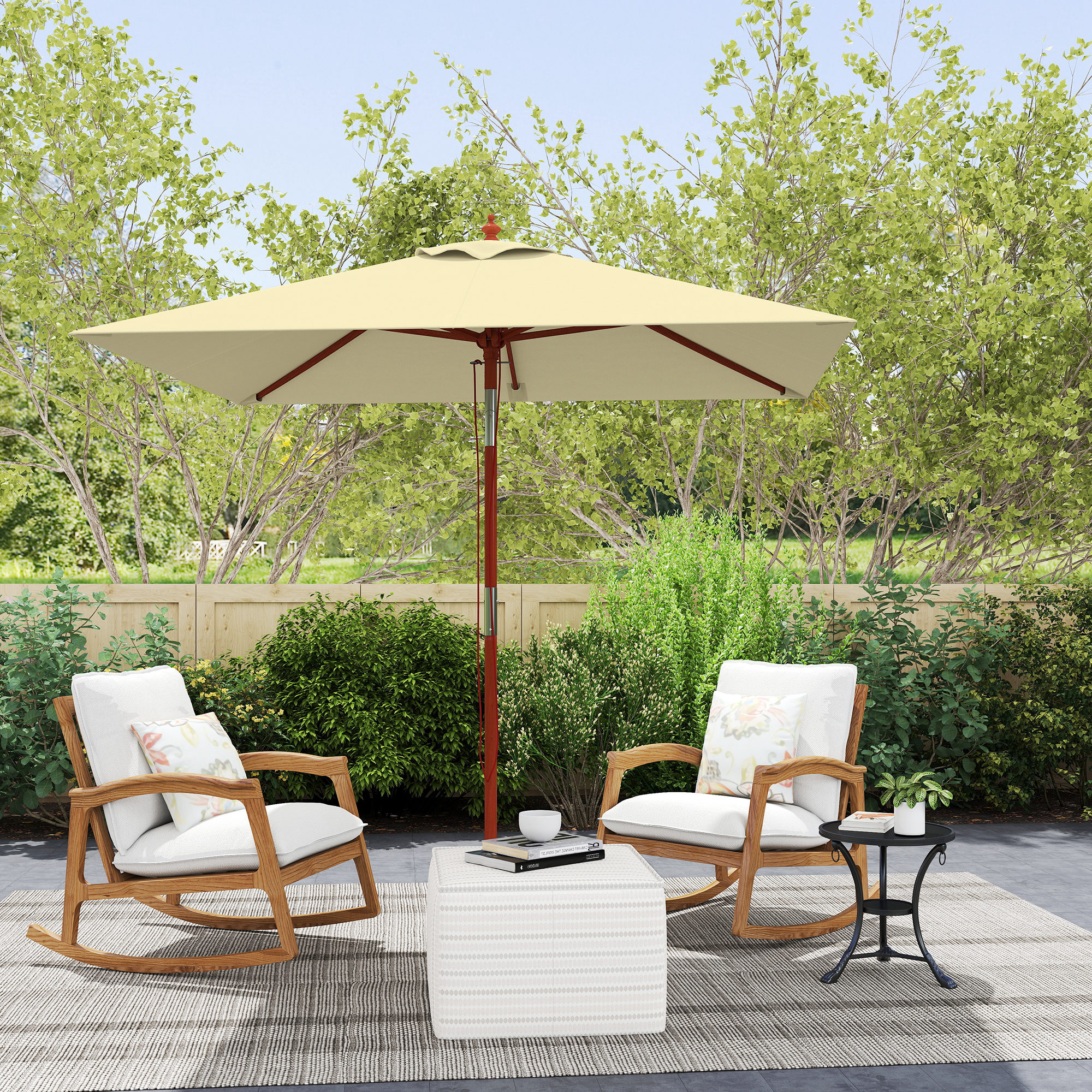  Umbrela de Gradina inclinabila cu Sistem cu snur si Orificiu de Ventilatie, 200x150x235 cm, Bej [7]