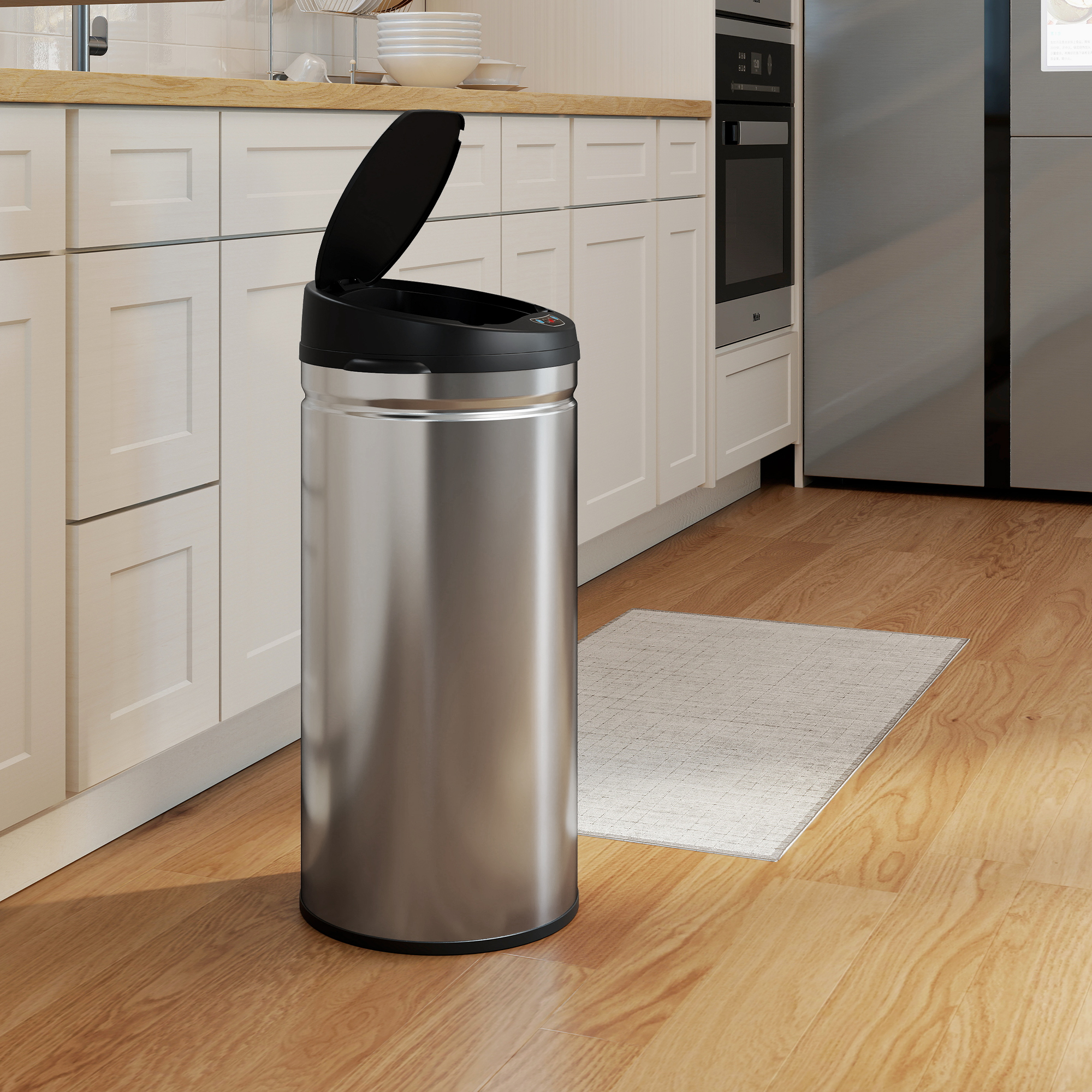  Cos de Gunoi de 42L cu Senzor de Miscare si Deschidere Automata, 30.5x30.5x68 cm, Negru si Argintiu [7]