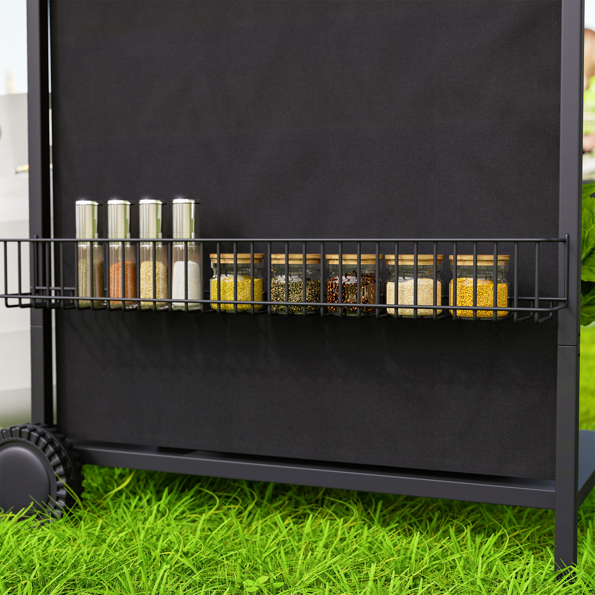  Gratar pe Gaz cu Capac, Termometru, Masuta Laterala si Tava pentru Colectarea Grasimii, 121x54x97 cm, Negru [8]